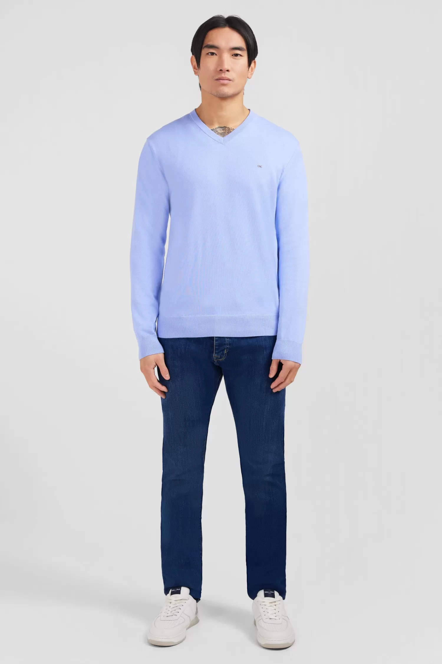 Eden Park Light blue V-neck cotton jersey jumper< Sweaters