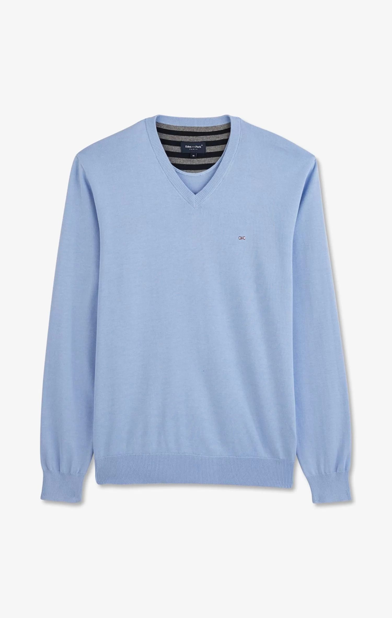 Eden Park Light blue V-neck cotton jersey jumper< Sweaters