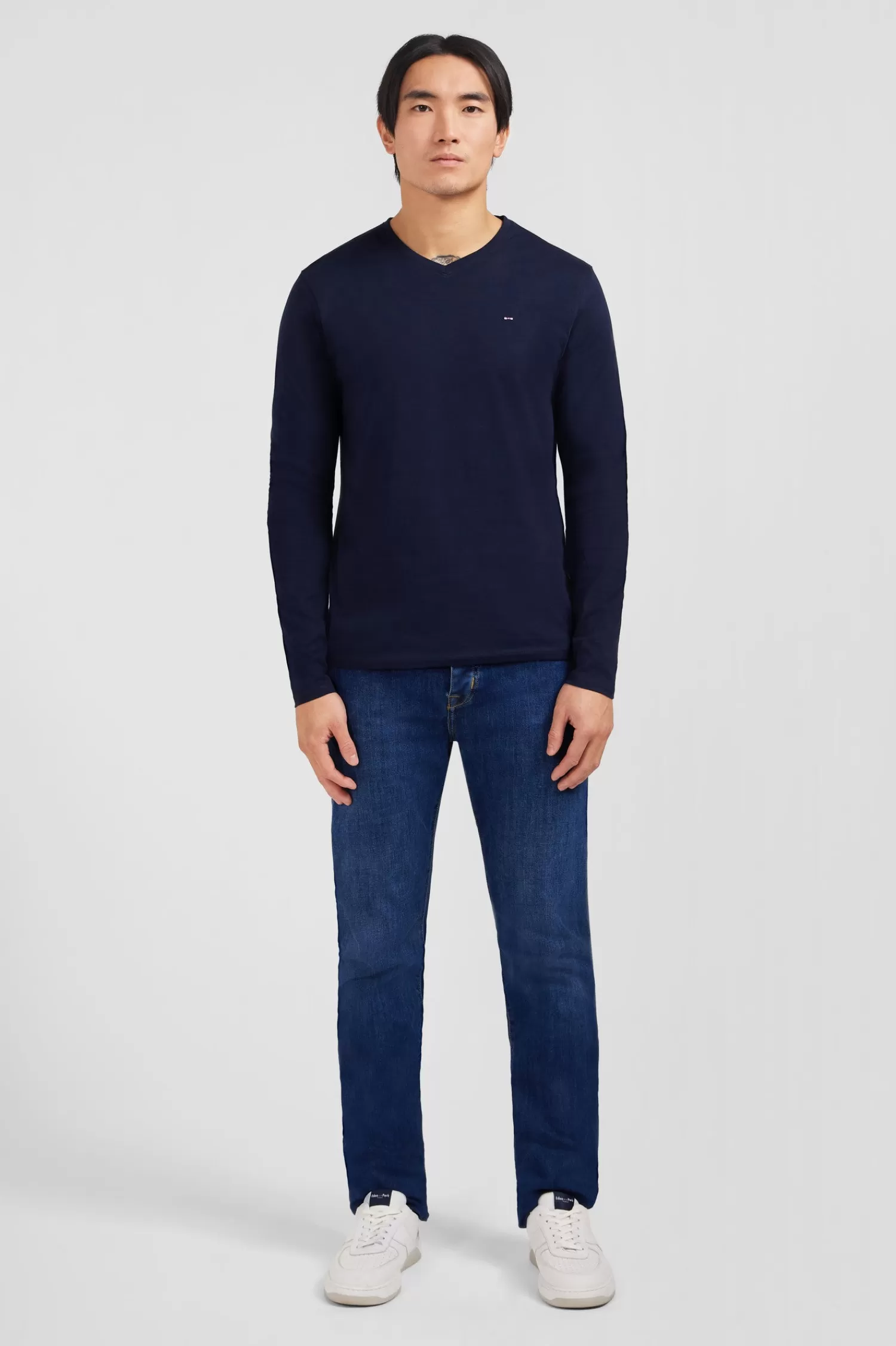 Eden Park Long sleeved navy blue V neck t-shirt< T-shirts