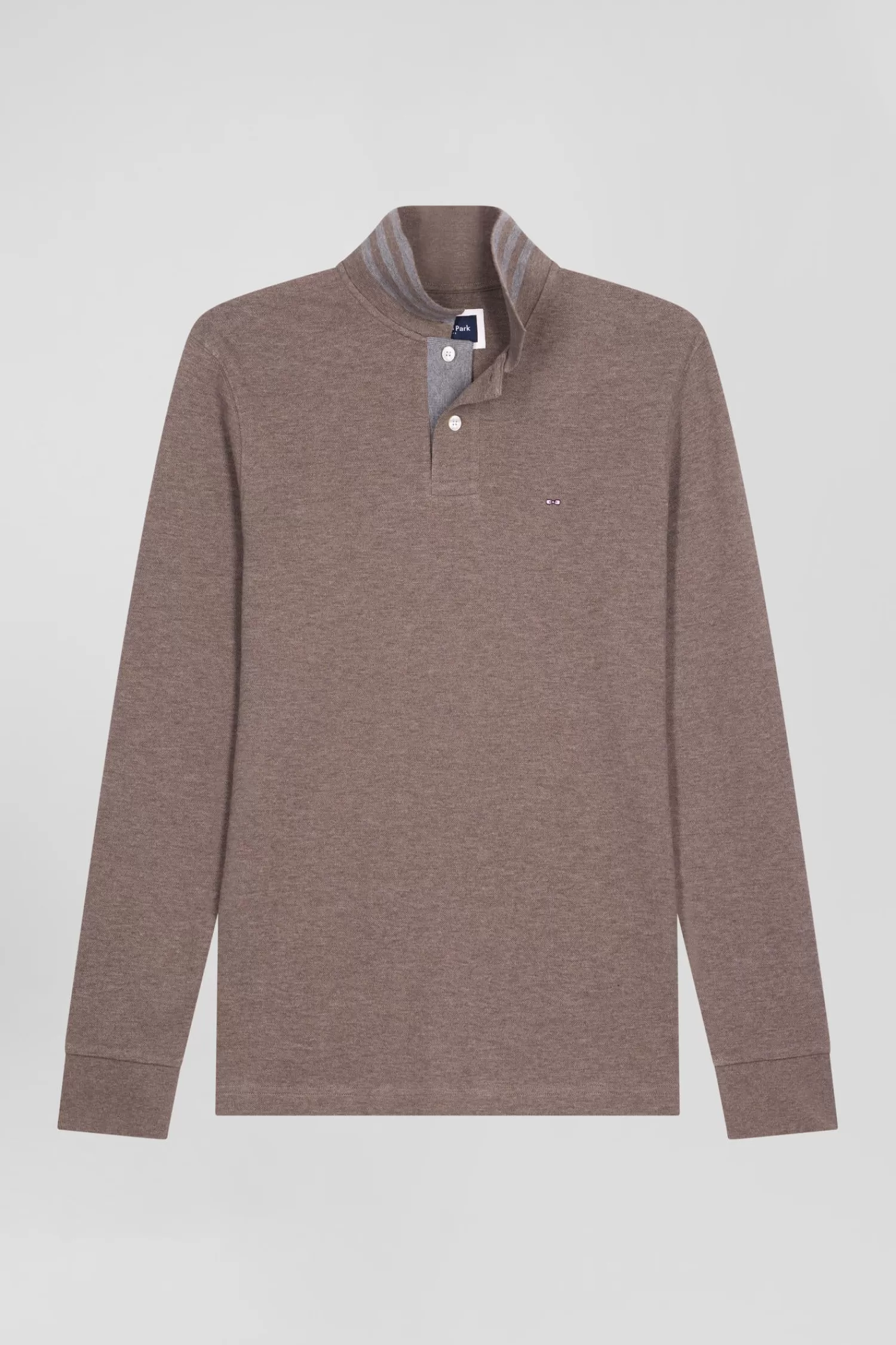 Eden Park Long-sleeved brown cotton piqué polo shirt< Polos