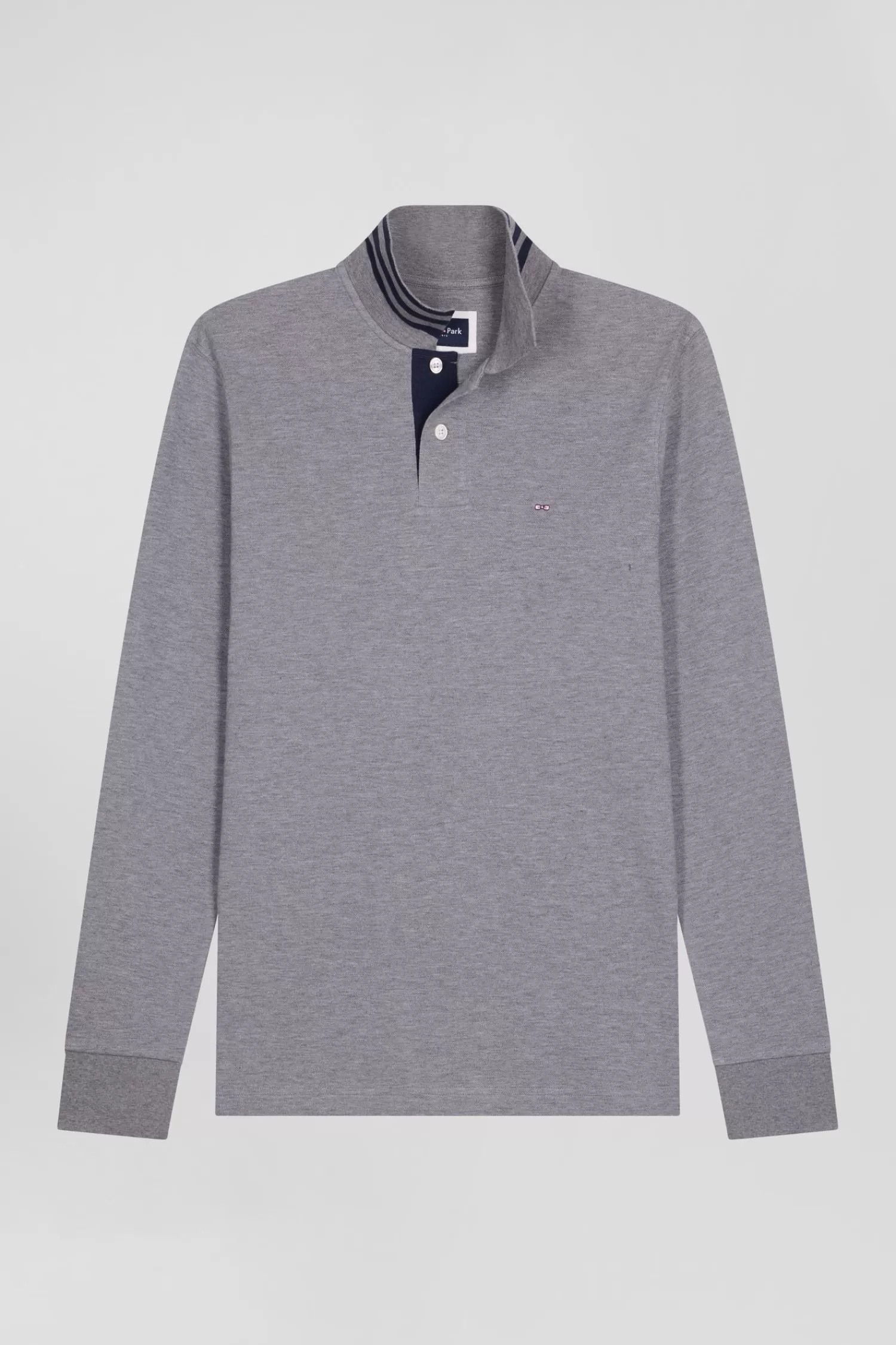 Eden Park Long-sleeved grey cotton piqué polo shirt< Polos