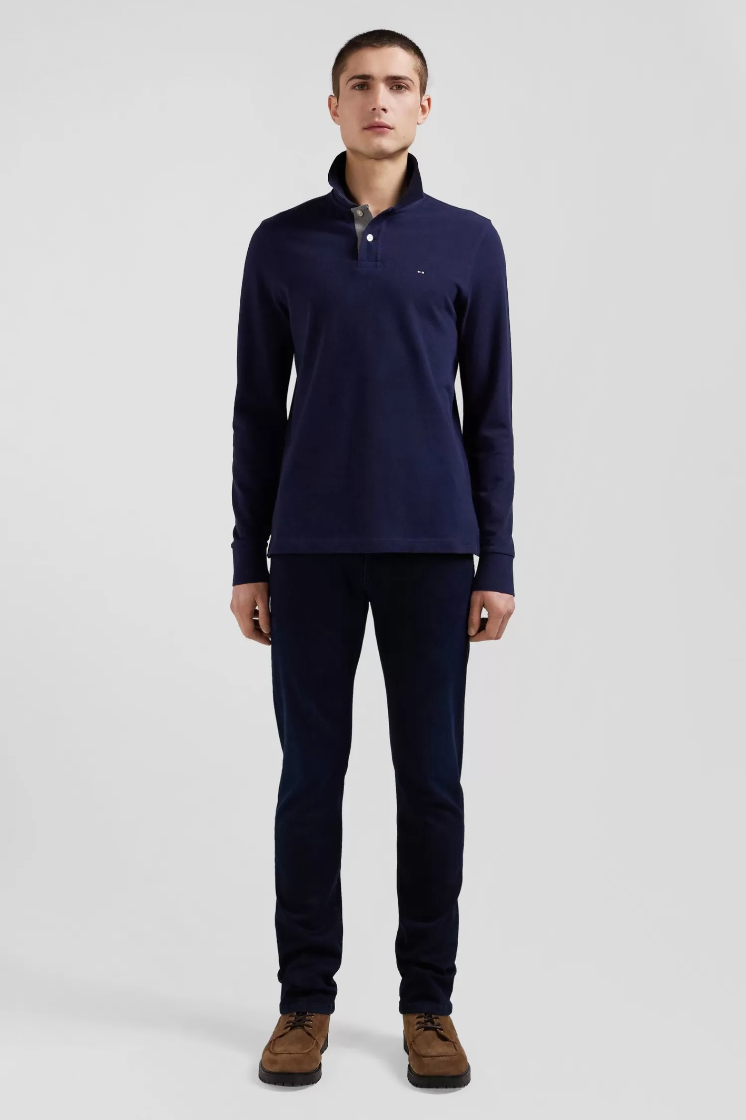 Eden Park Long-sleeved navy blue cotton piqué polo shirt< Polos