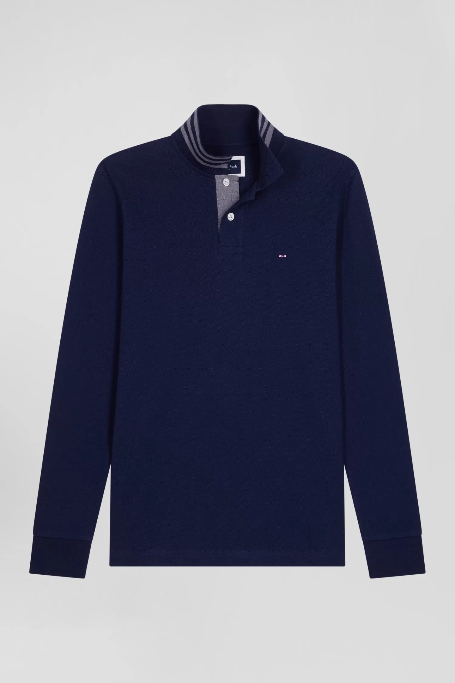 Eden Park Long-sleeved navy blue cotton piqué polo shirt< Polos