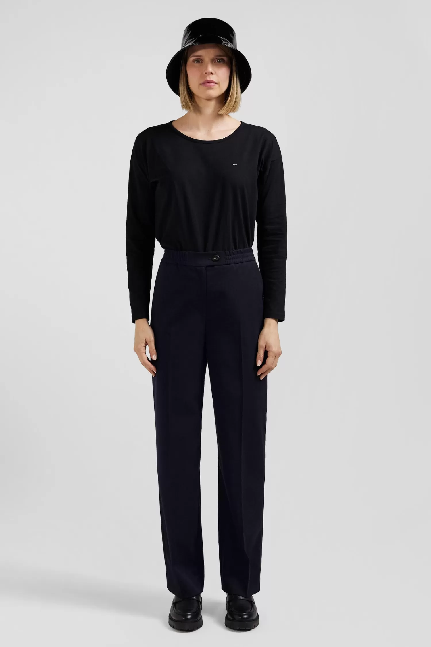 Eden Park Long-sleeved round-neck t-shirt in black cotton<Women T-shirts