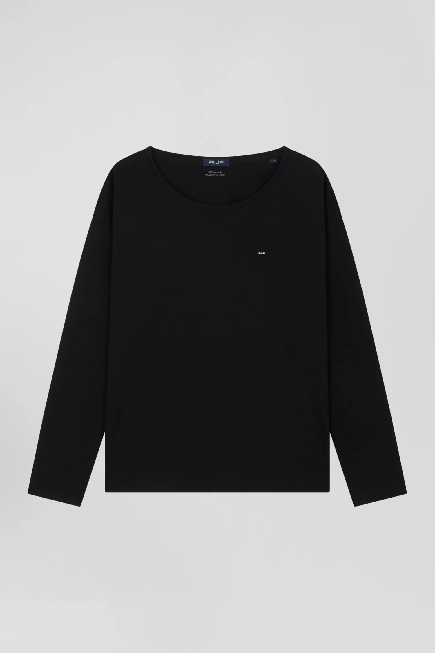 Eden Park Long-sleeved round-neck t-shirt in black cotton<Women T-shirts