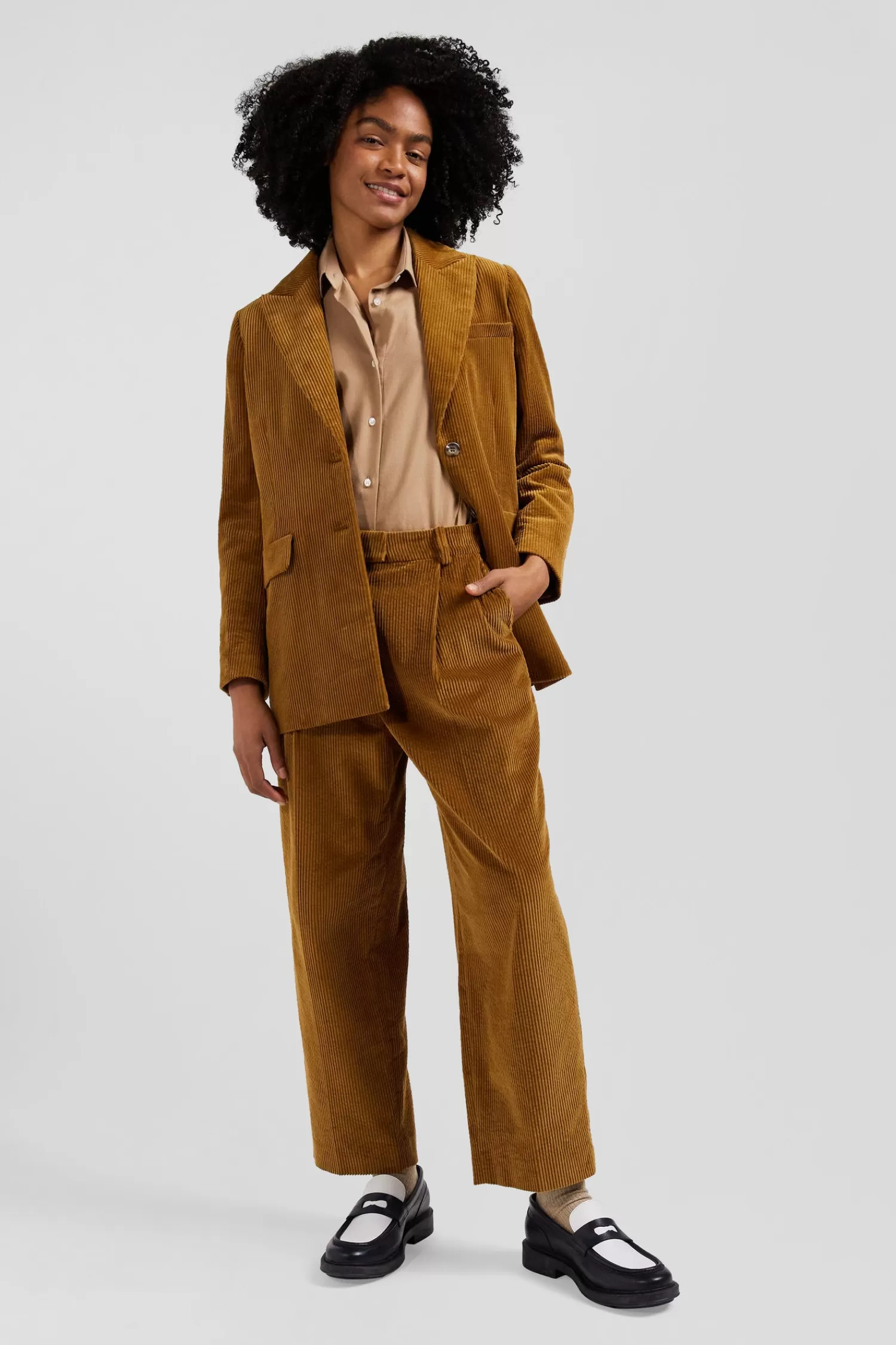 Eden Park Modern camel checked corduroy trousers<Women Pants