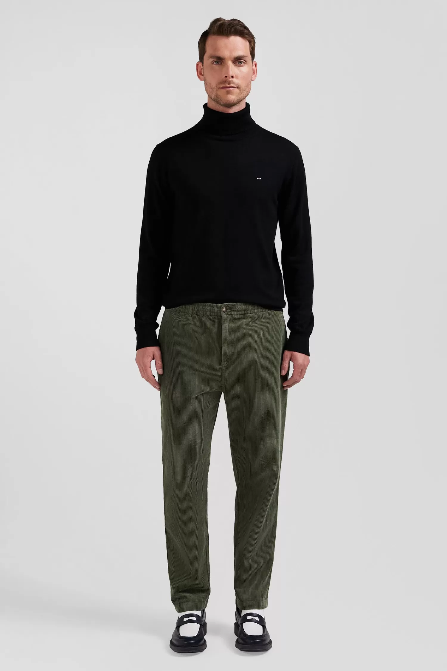 Eden Park Modern khaki stretch cotton elastic waist trousers< Pants