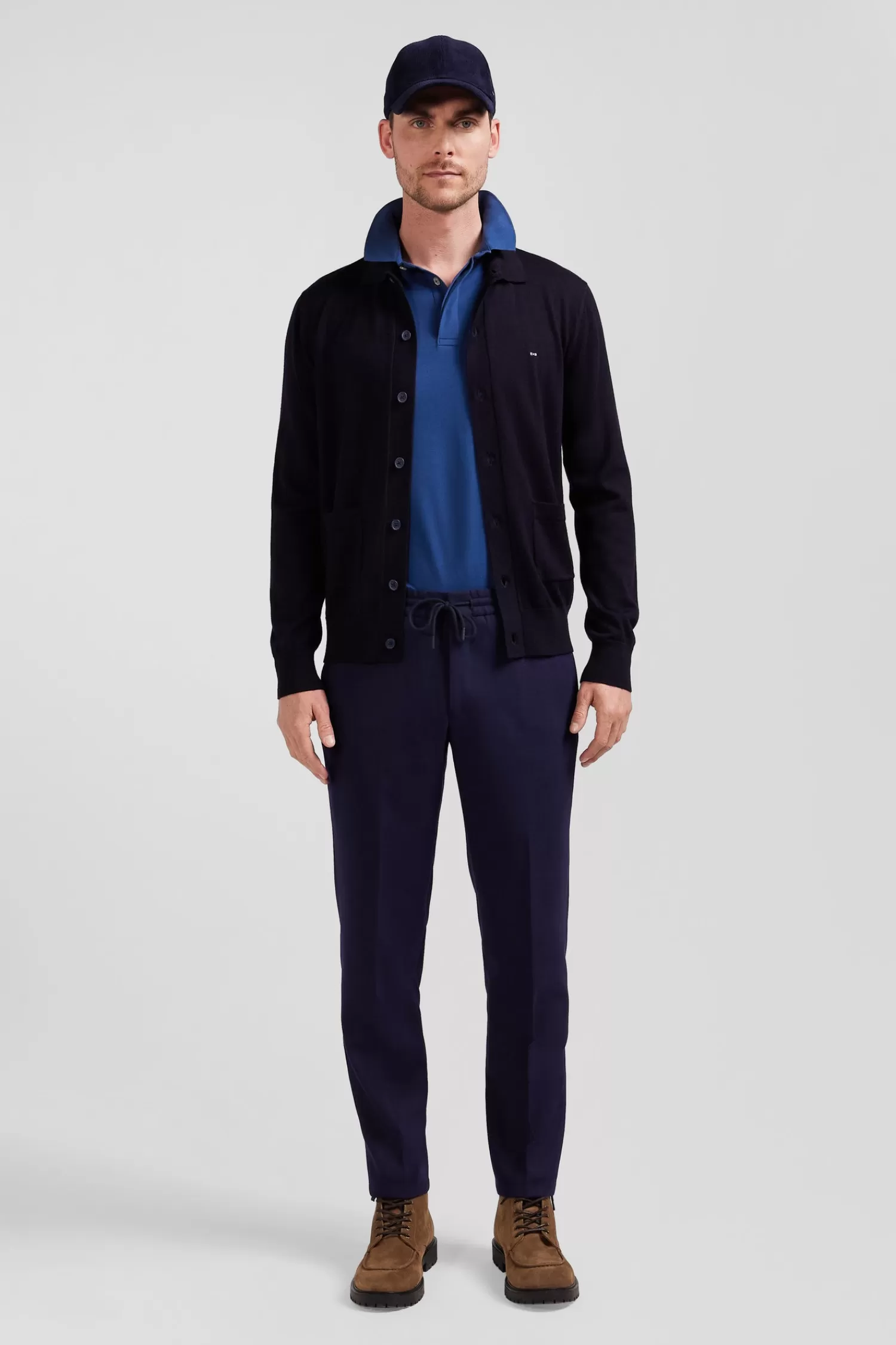 Eden Park Modern navy blue blended wool elastic waist trousers< Pants