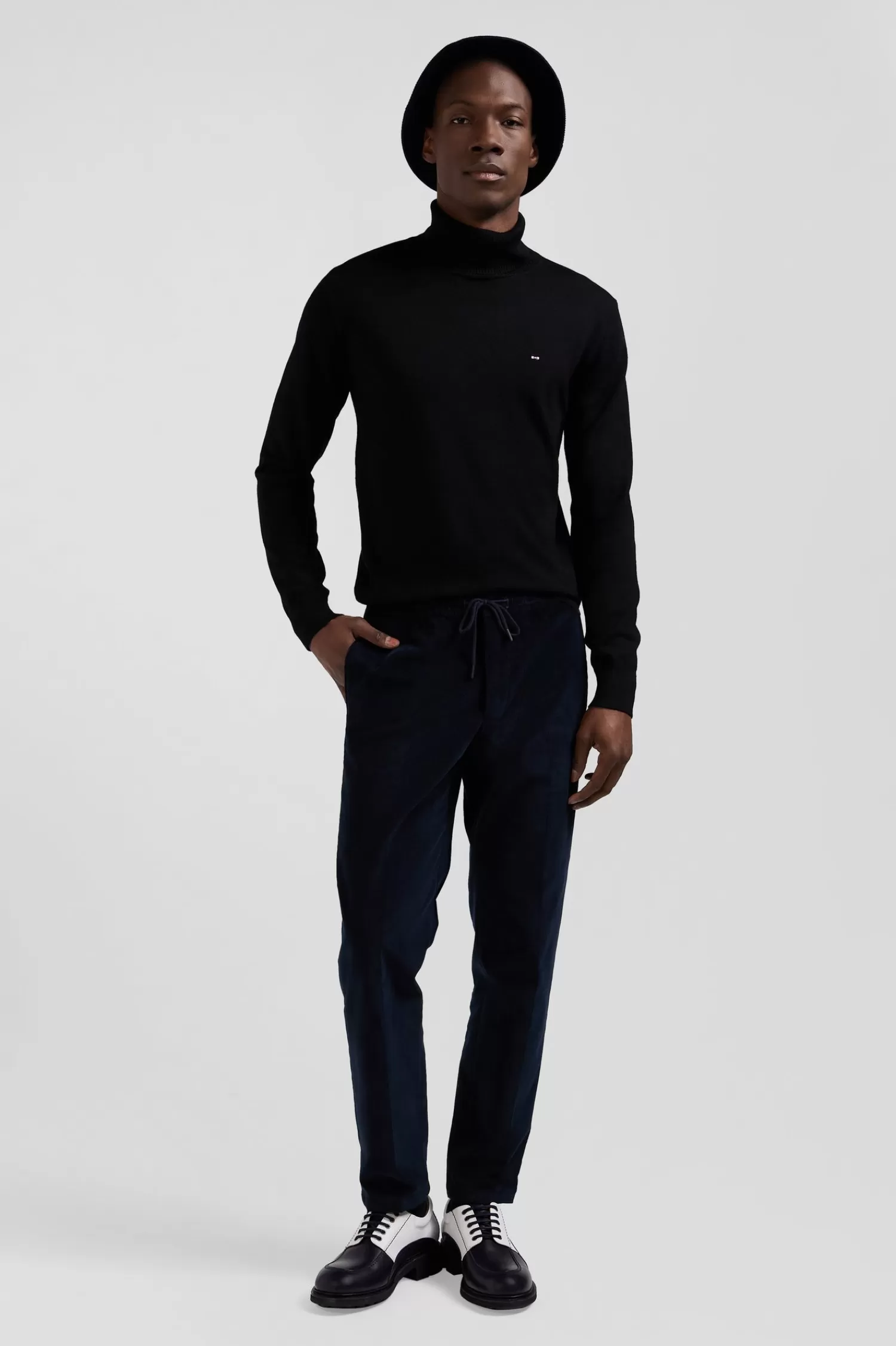 Eden Park Modern navy blue elastic waist corduroy trousers< Pants