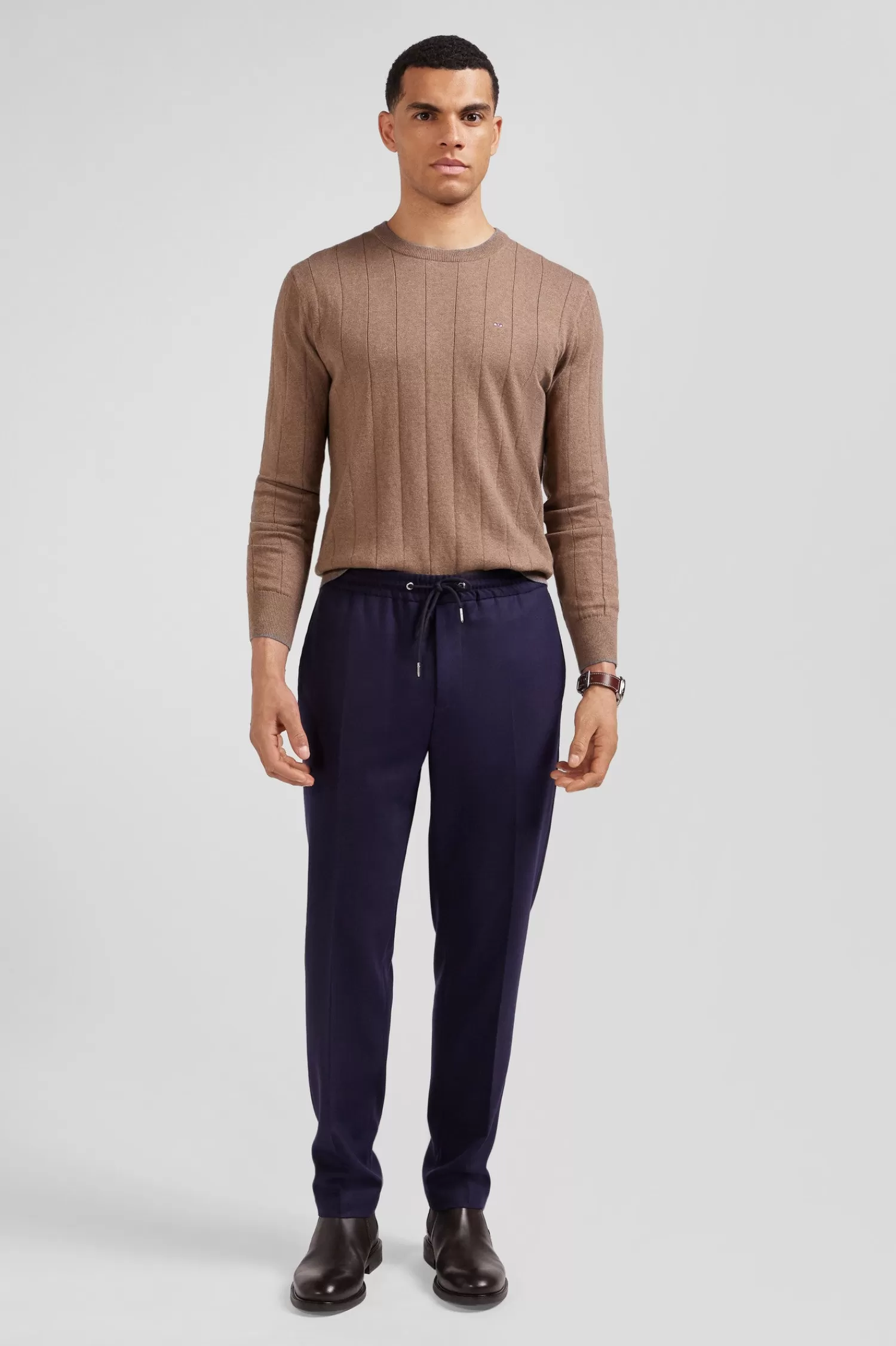 Eden Park Modern navy blue elastic waist trousers< Pants