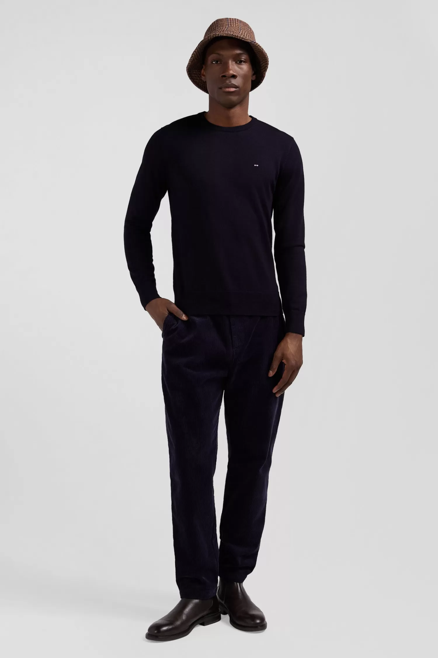 Eden Park Modern navy blue stretch cotton elastic waist trousers< Pants