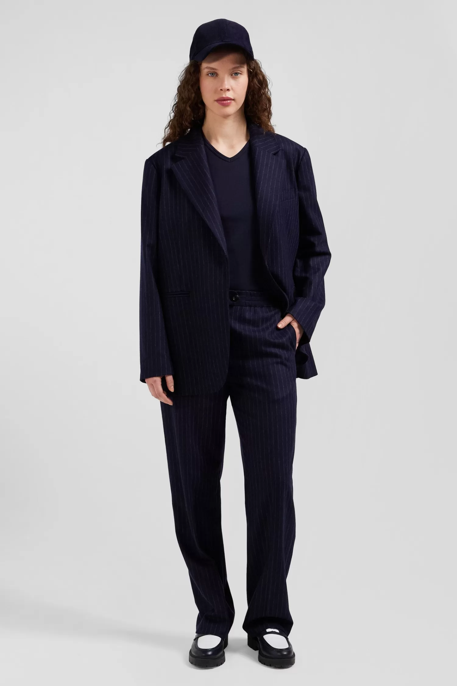 Eden Park Modern navy blue striped wool trousers<Women Pants