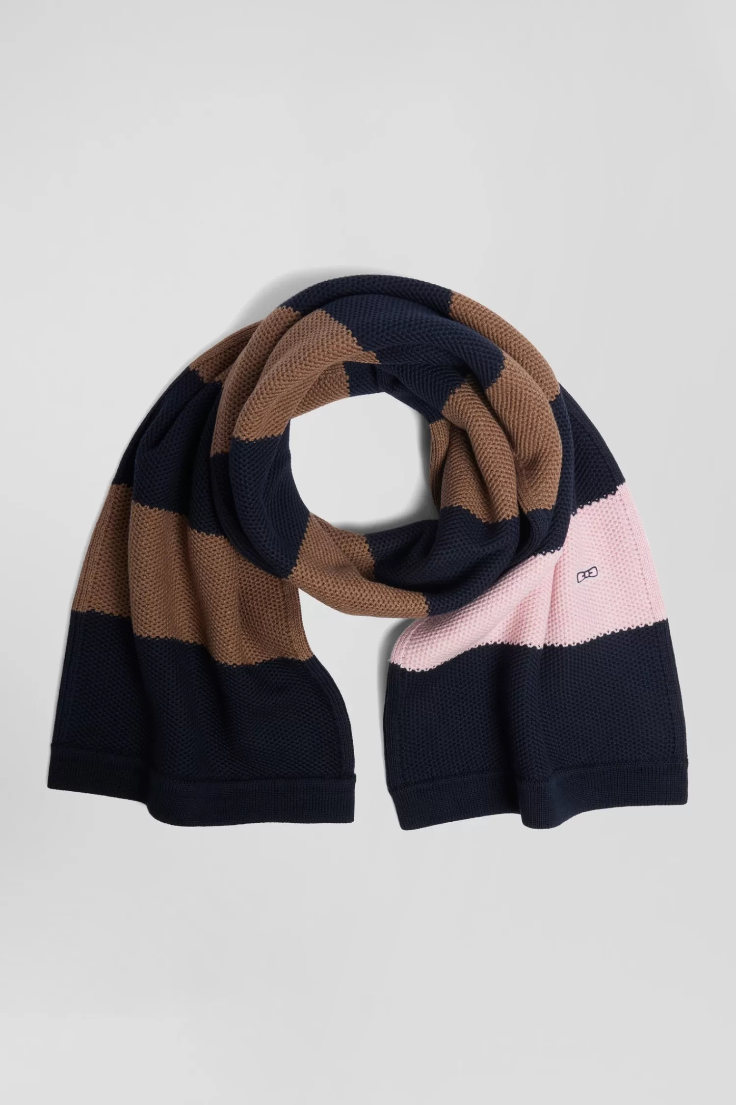 Eden Park Navy and brown striped cotton scarf< Scarves And Wraps