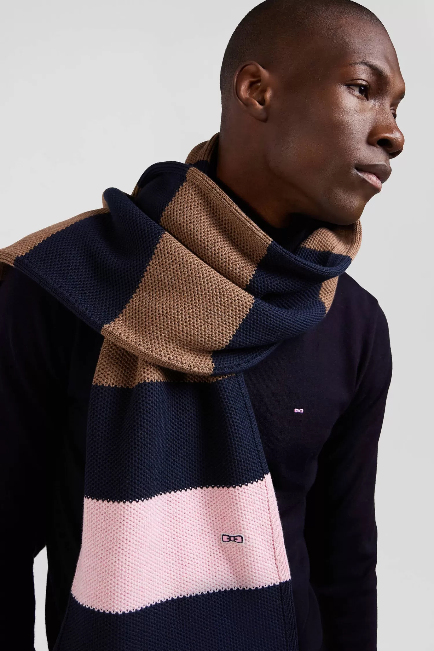 Eden Park Navy and brown striped cotton scarf< Scarves And Wraps