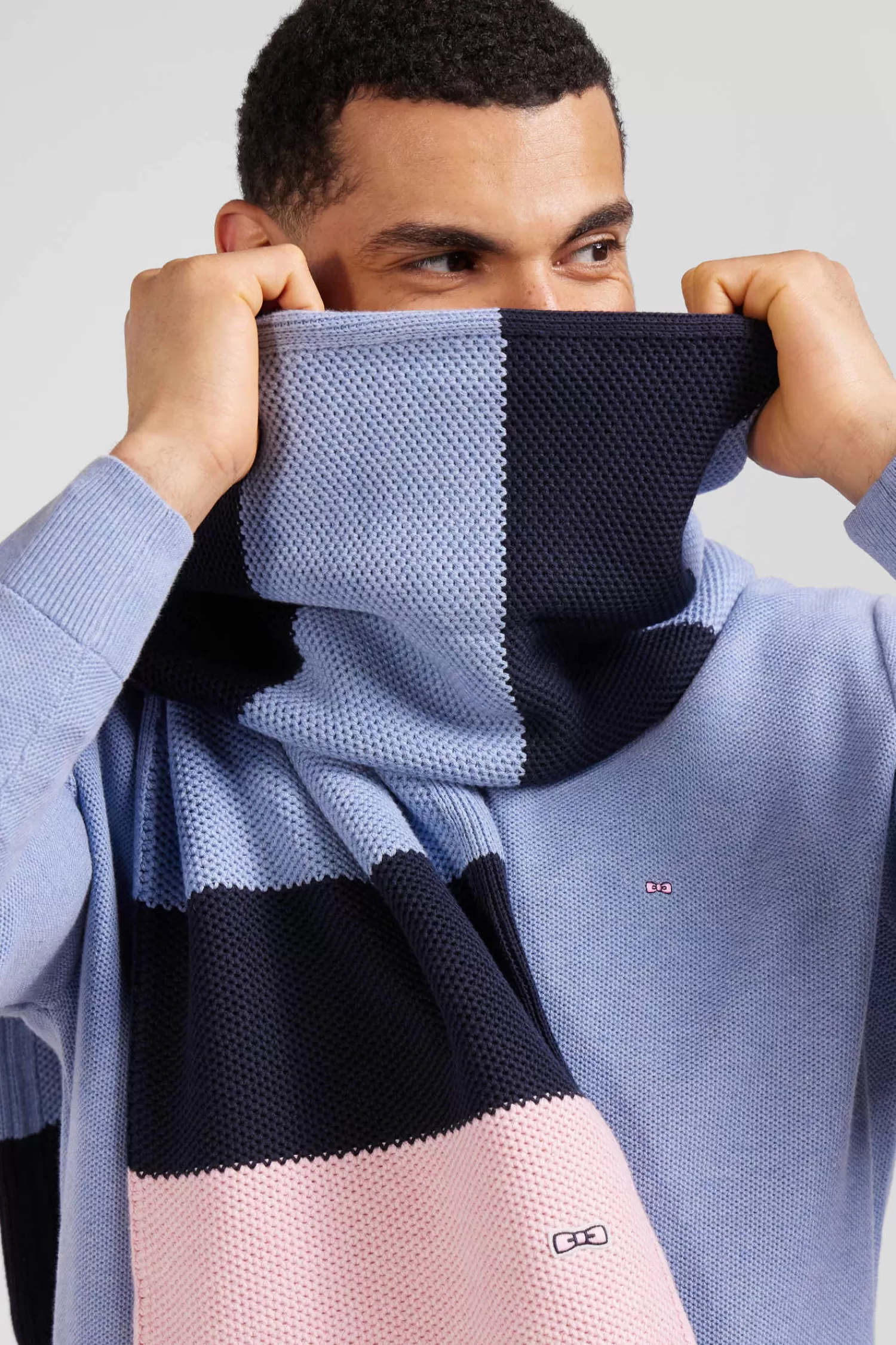 Eden Park Navy and sky blue striped cotton scarf< Scarves And Wraps