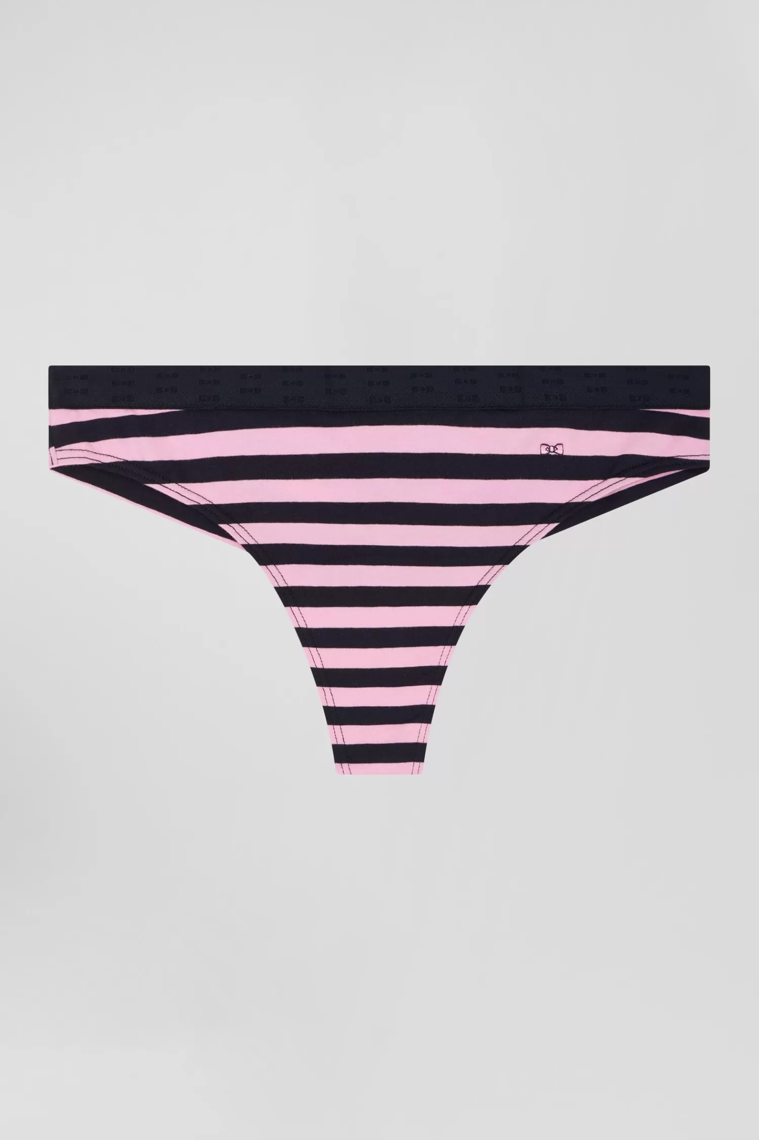 Eden Park Navy blue and pink striped stretch cotton jersey thong<Women Underwear