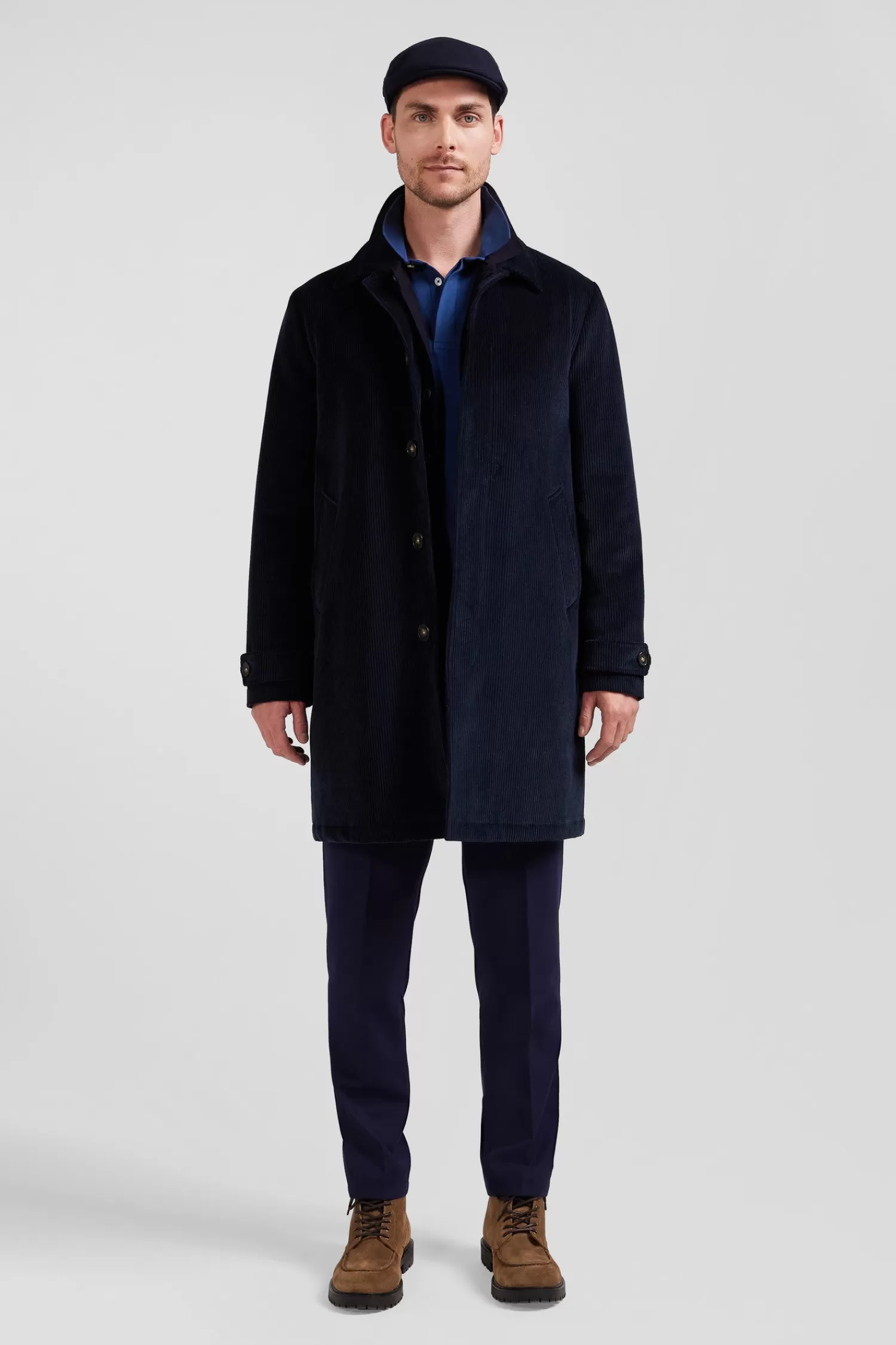 Eden Park Navy blue checkered cotton blend coat< Coats And Jackets