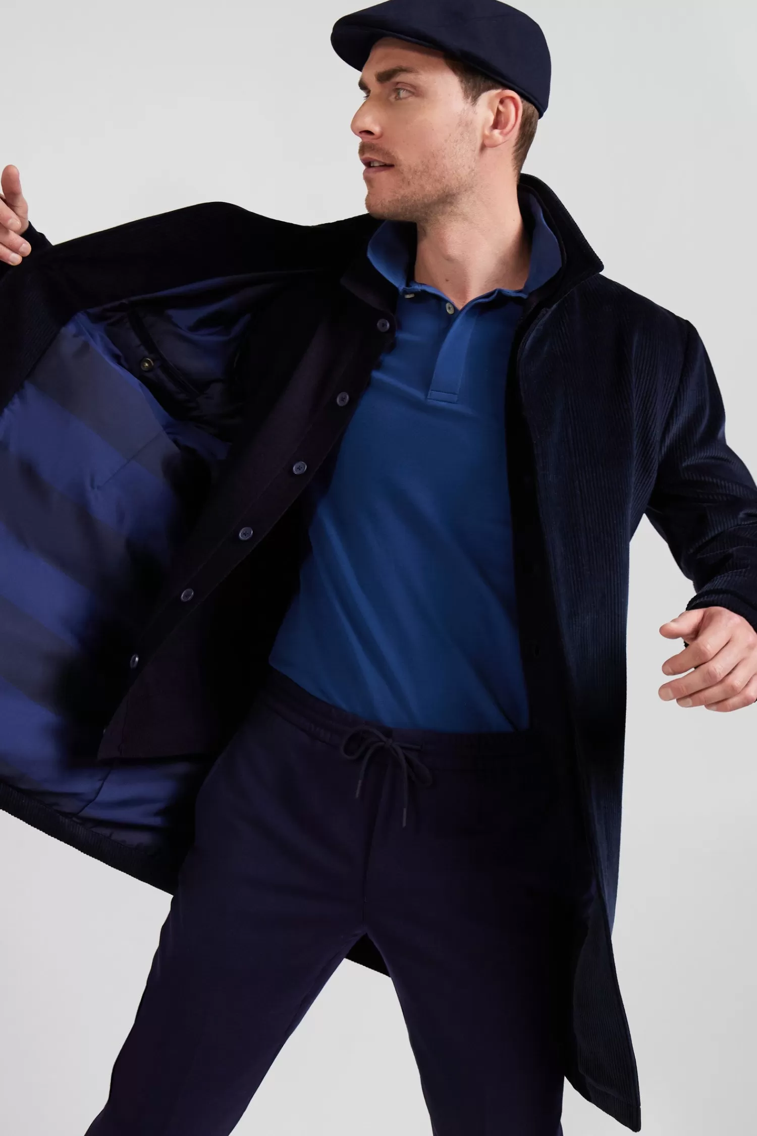 navy_blue_checkered_cotton_blend_coat_2.webp Eden Park Navy blue checkered cotton blend coat< Coats And Jackets