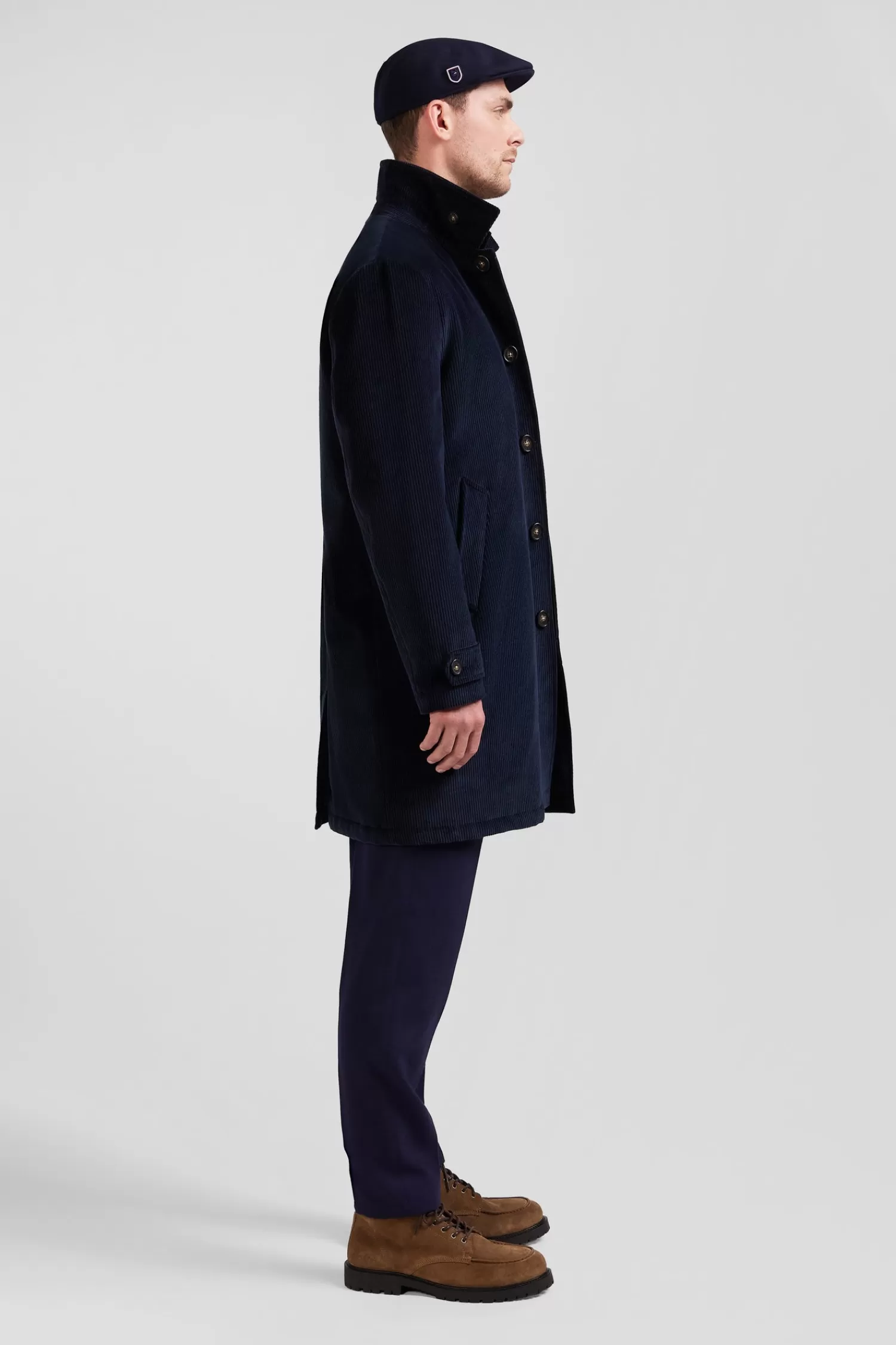 navy_blue_checkered_cotton_blend_coat_4.webp Eden Park Navy blue checkered cotton blend coat< Coats And Jackets