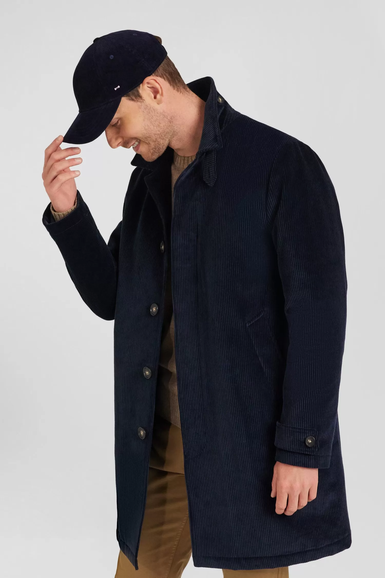 navy_blue_checkered_cotton_blend_coat_9.webp Eden Park Navy blue checkered cotton blend coat< Coats And Jackets