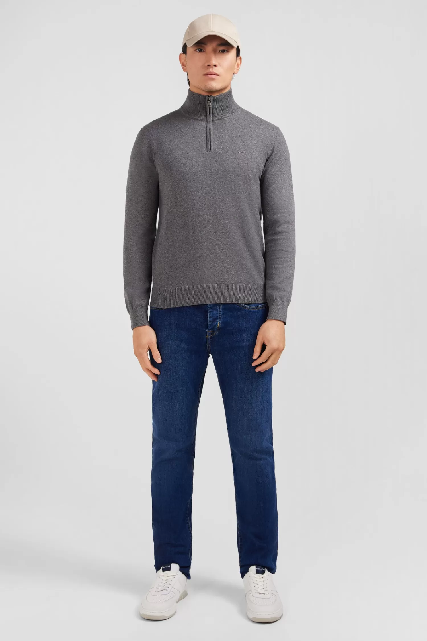 Eden Park Navy blue cotton jersey jumper with trucker neck< Sweaters