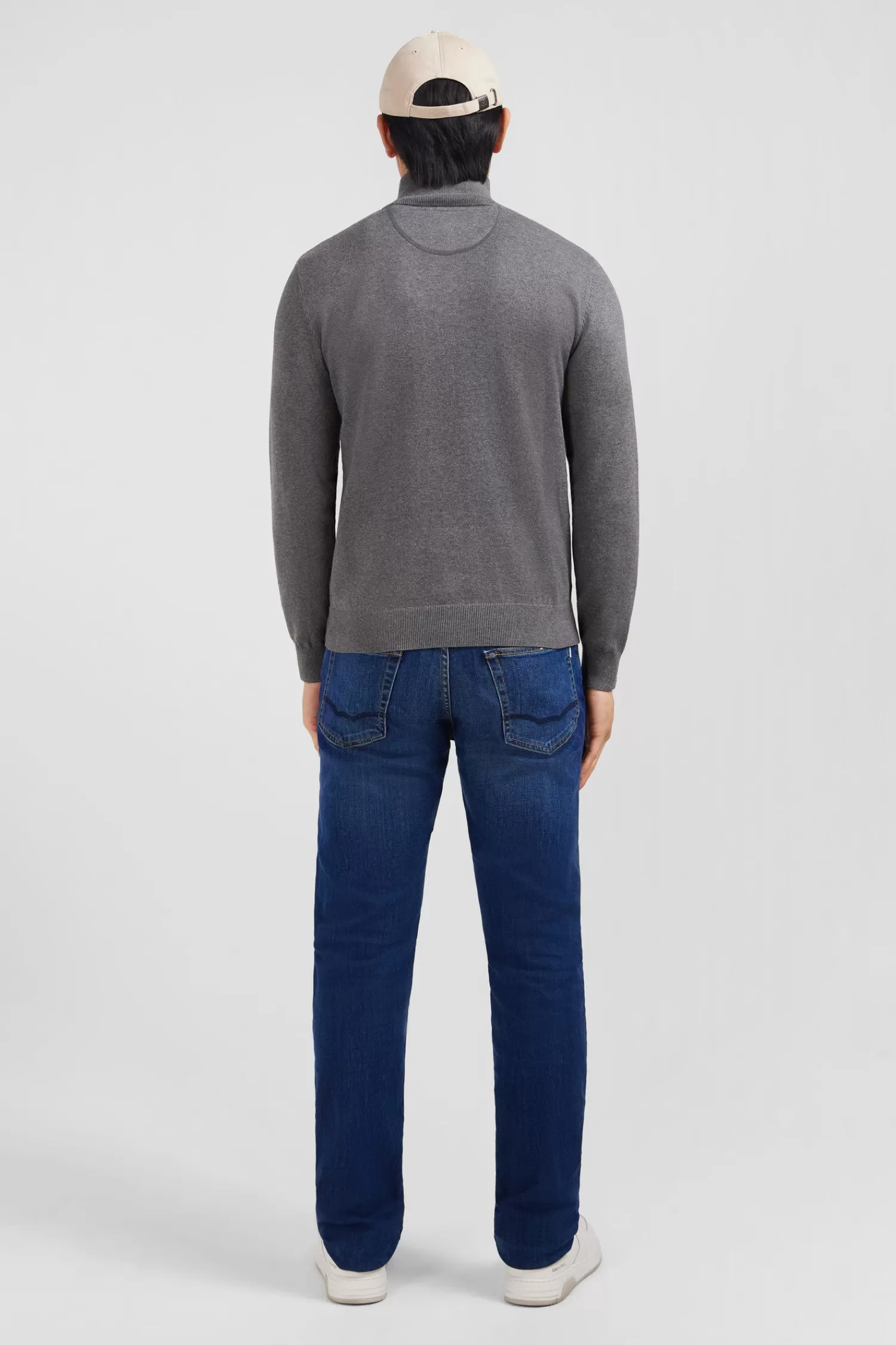 navy_blue_cotton_jersey_jumper_with_trucker_neck_2.webp Eden Park Navy blue cotton jersey jumper with trucker neck< Sweaters