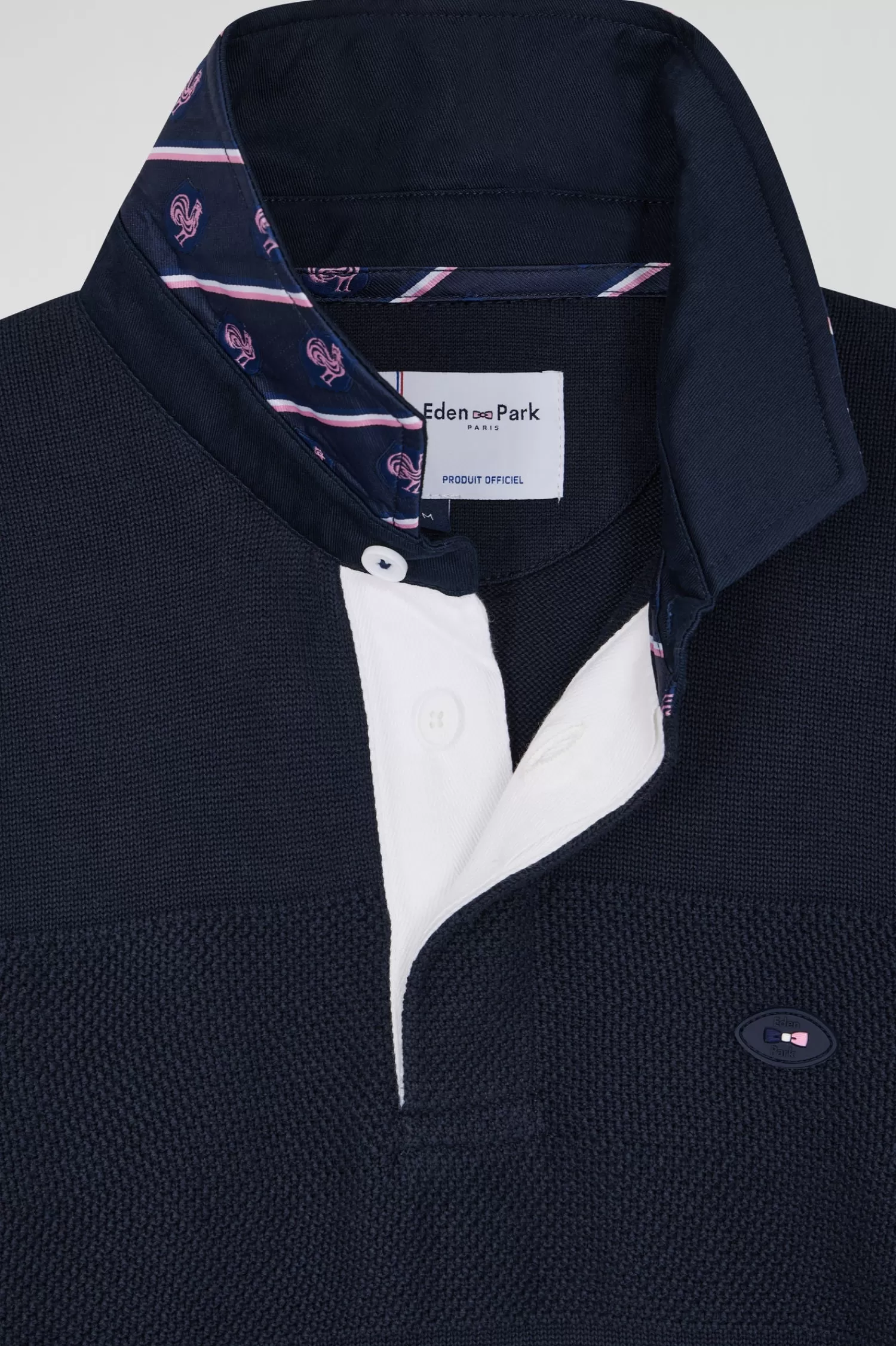 Eden Park Navy blue cotton jersey-neck jumper XV de France Regular Cup< Sweaters