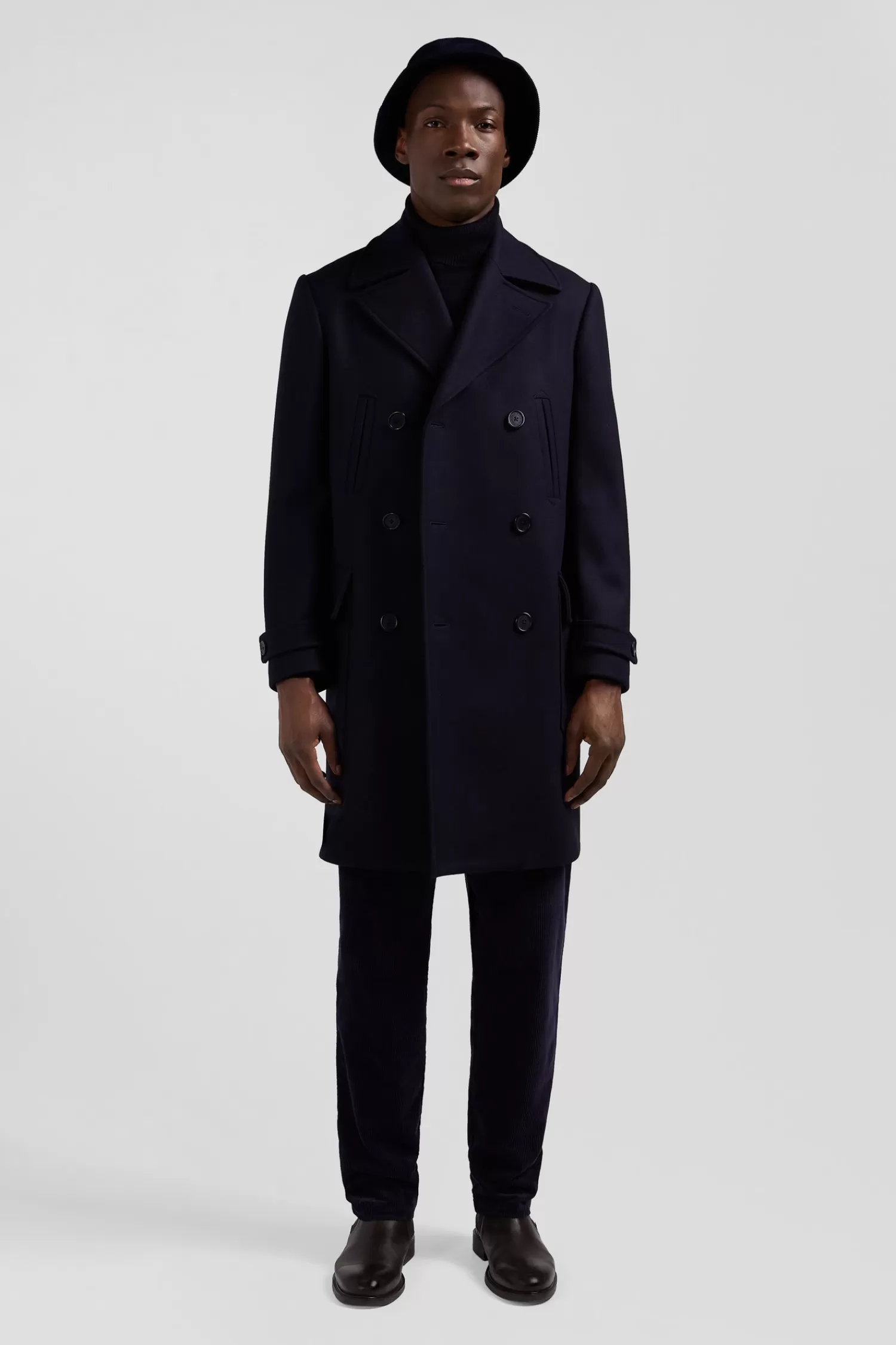 Eden Park Navy blue double-breasted wool blend coat< Coats And Jackets