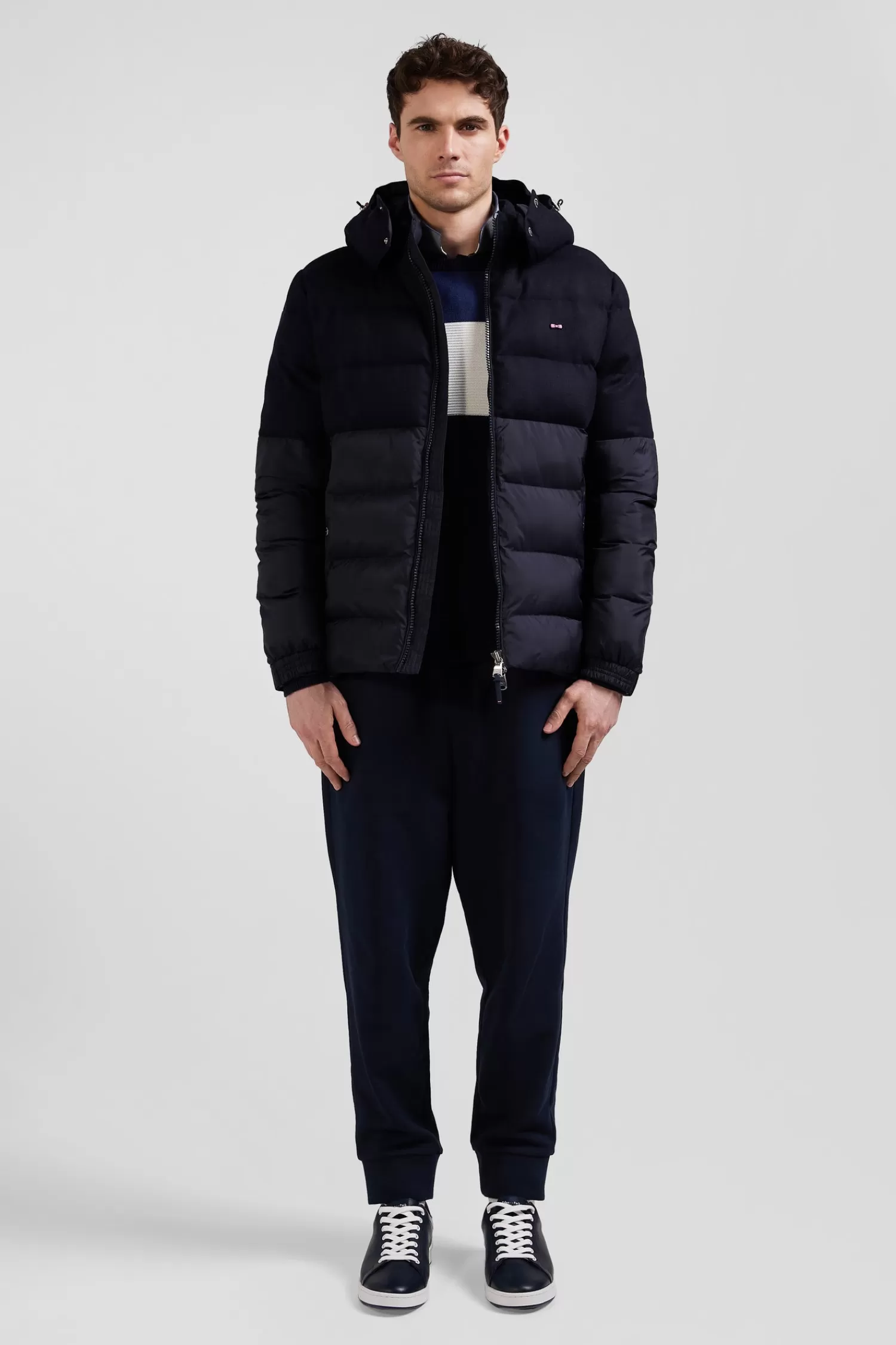 Eden Park Navy blue flannel and nylon down jacket< Coats And Jackets