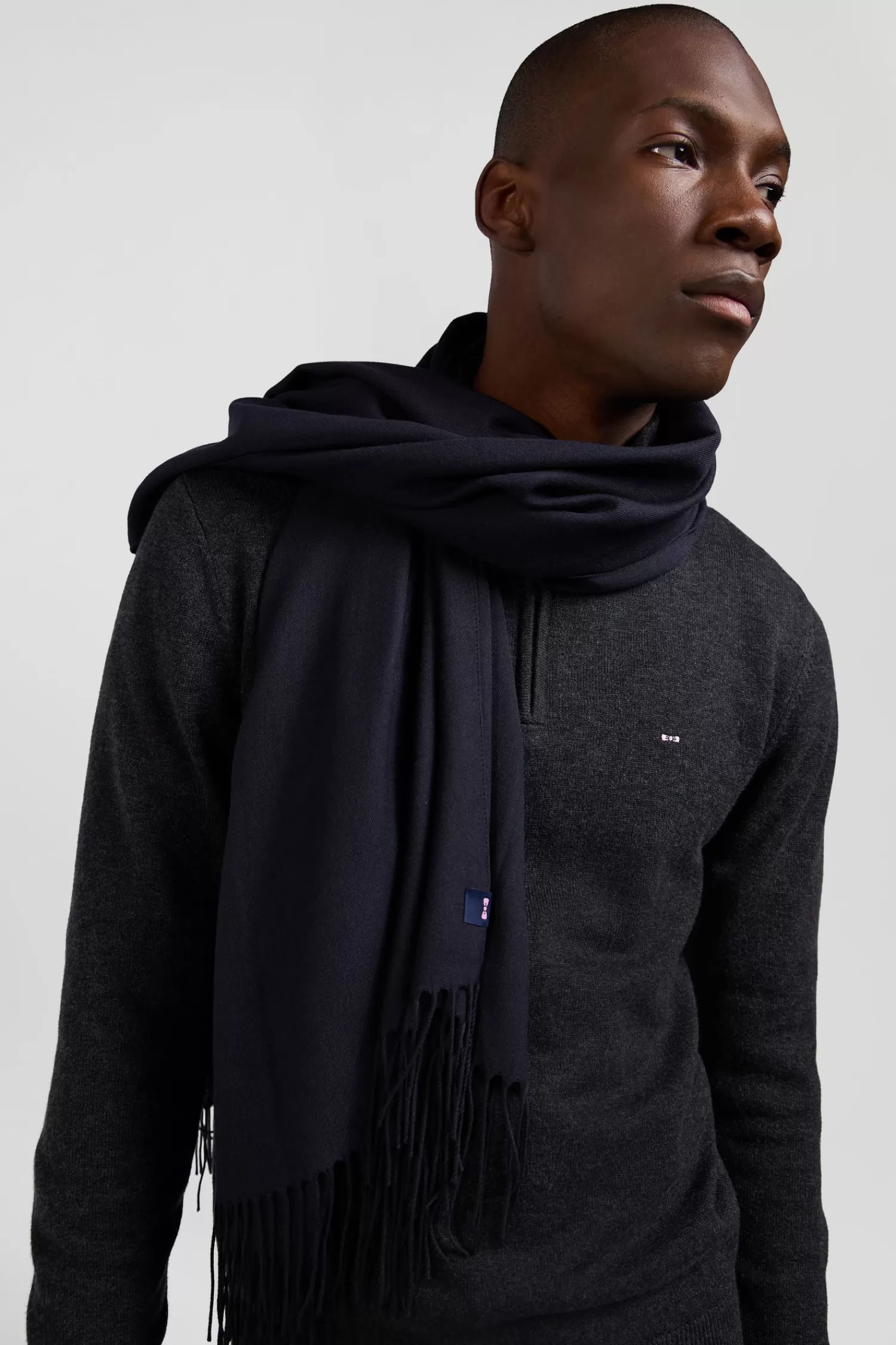 Eden Park Navy blue fringed plain scarf< Scarves And Wraps