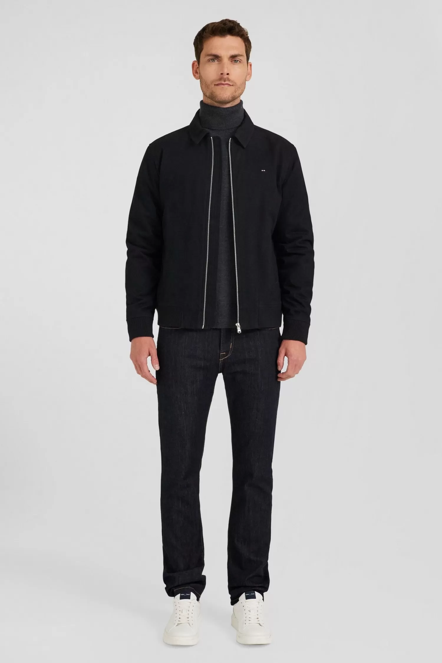 Eden Park Navy blue gabardine cotton zip-up jacket with shirt collar< Coats And Jackets