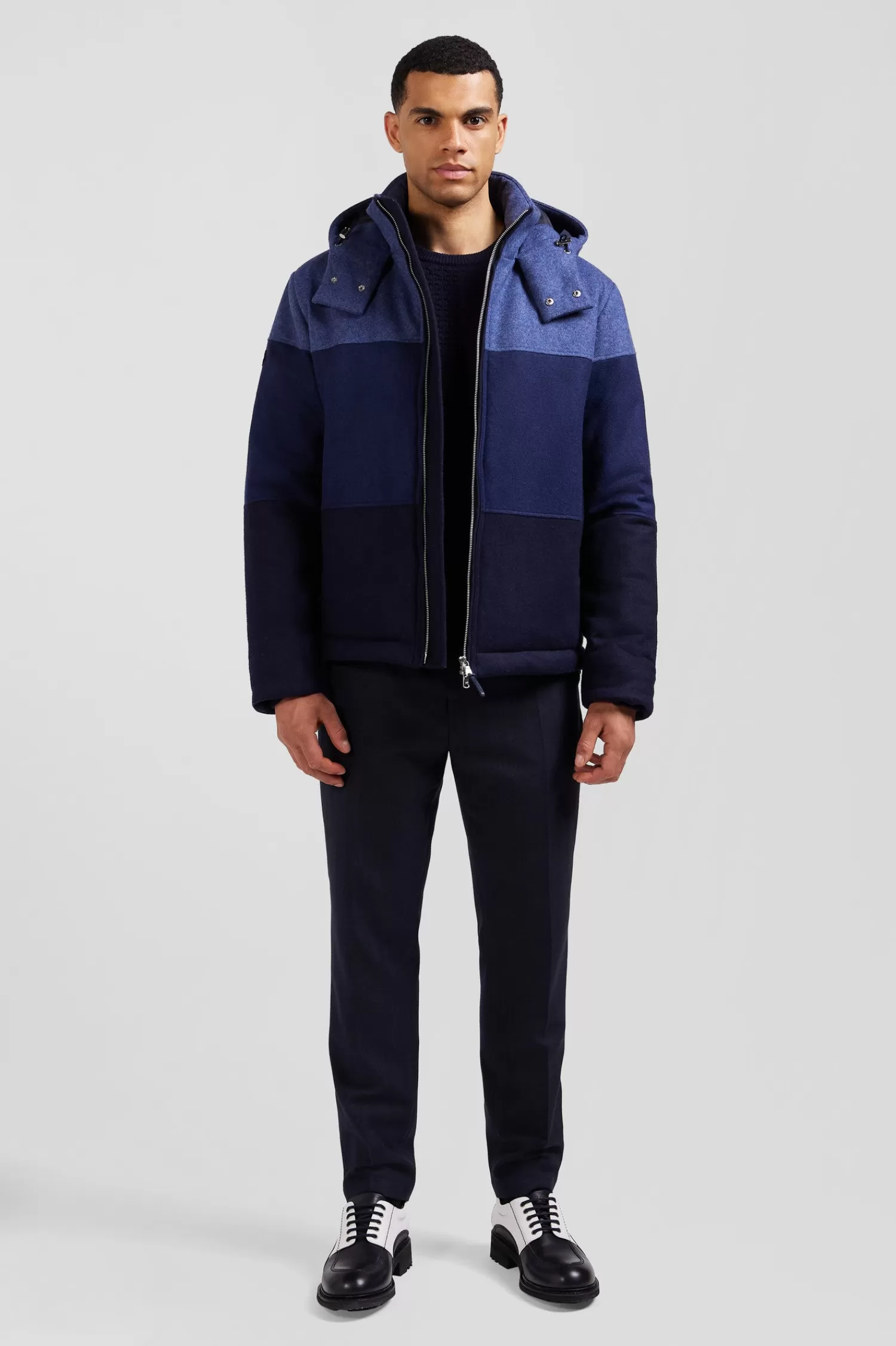 Eden Park Navy blue hooded wool jersey jacket< Coats And Jackets