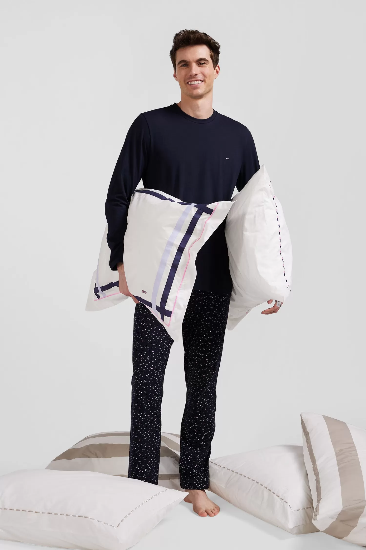 Eden Park Navy blue long cotton pajamas< Pajamas