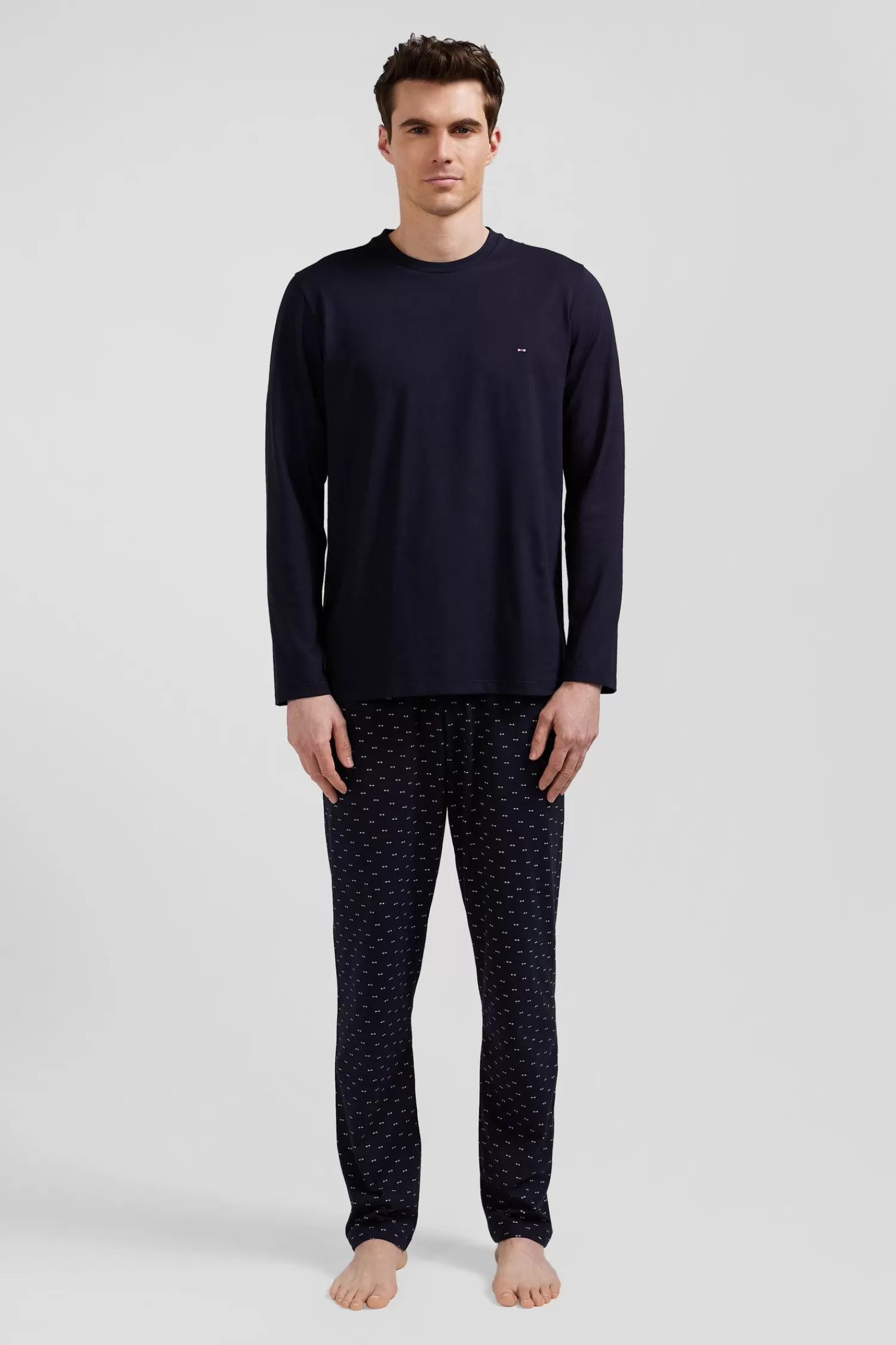 Eden Park Navy blue long cotton pajamas with micro pattern trousers< Pajamas