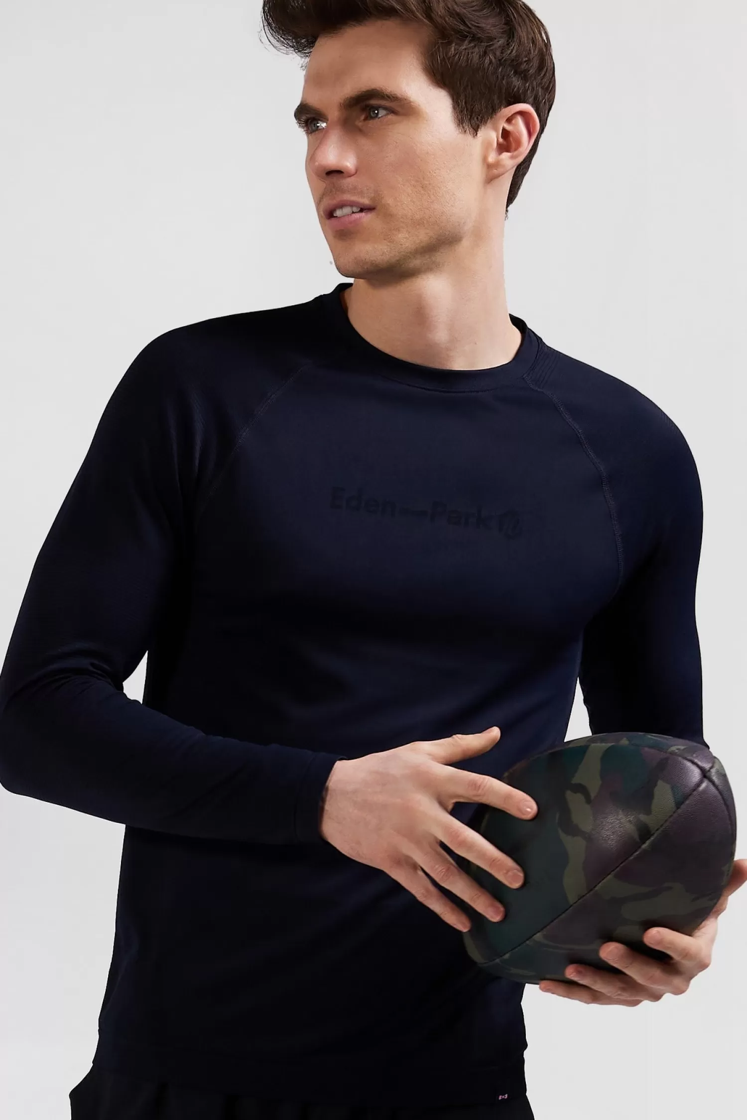 Eden Park Navy blue long-sleeved sports T-shirt with striped details< T-shirts