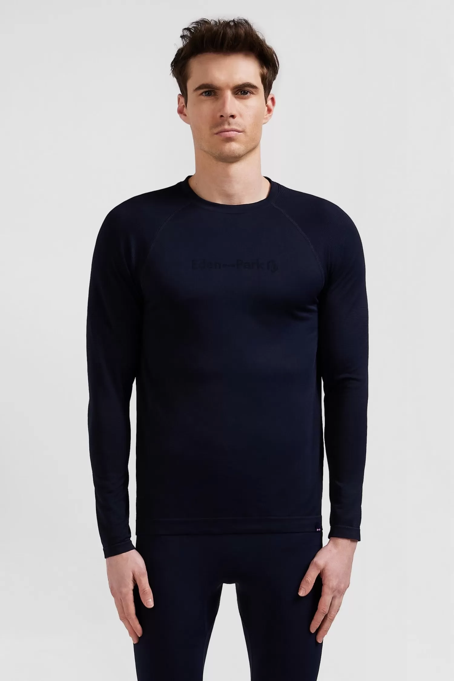 Eden Park Navy blue long-sleeved sports T-shirt with striped details< T-shirts