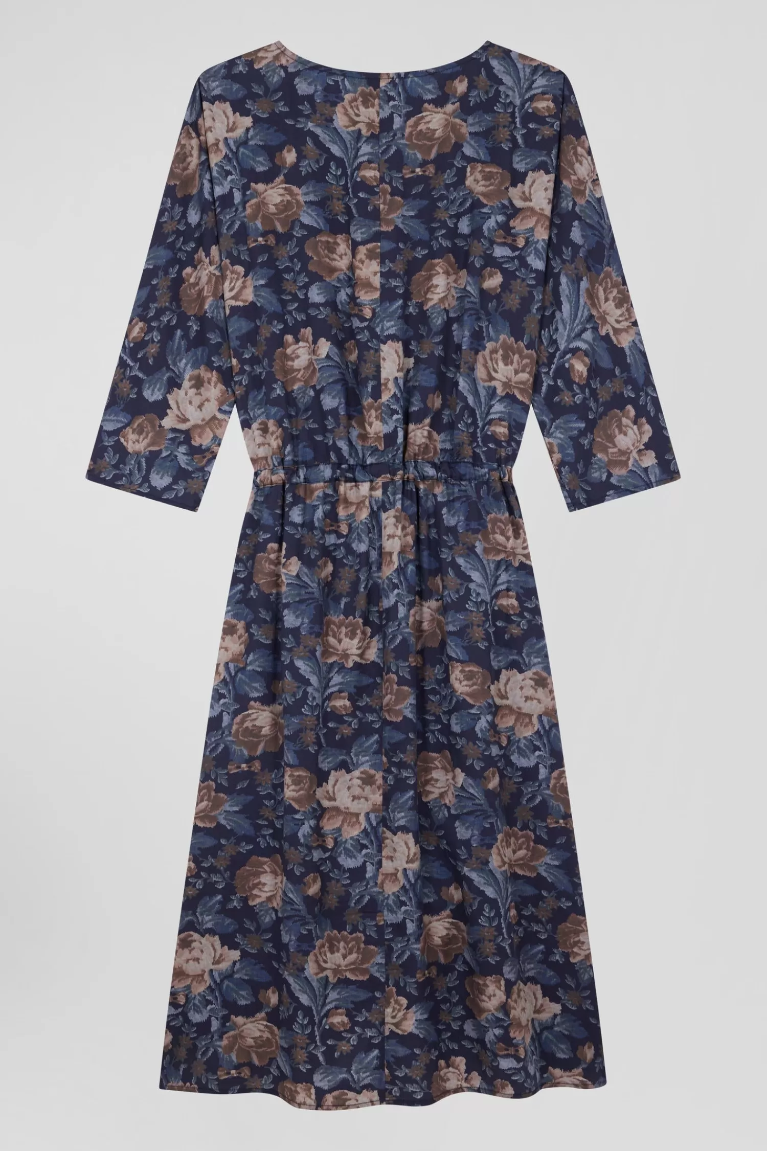 navy_blue_lyocell_floral_dress_with_long_sleeves_3.webp Eden Park Navy blue lyocell floral dress with long sleeves<Women Dresses And Skirts
