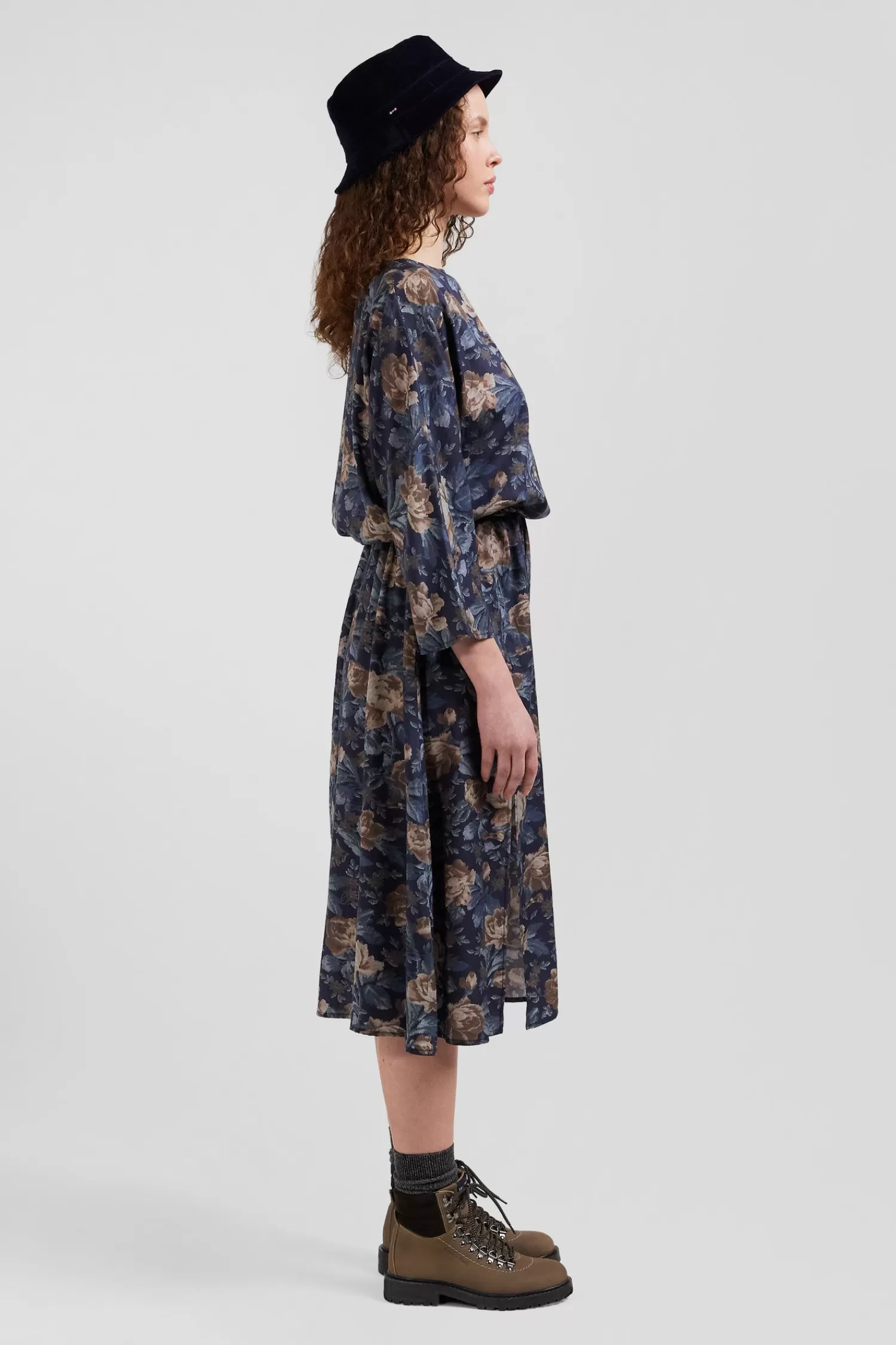 navy_blue_lyocell_floral_dress_with_long_sleeves_4.webp Eden Park Navy blue lyocell floral dress with long sleeves<Women Dresses And Skirts