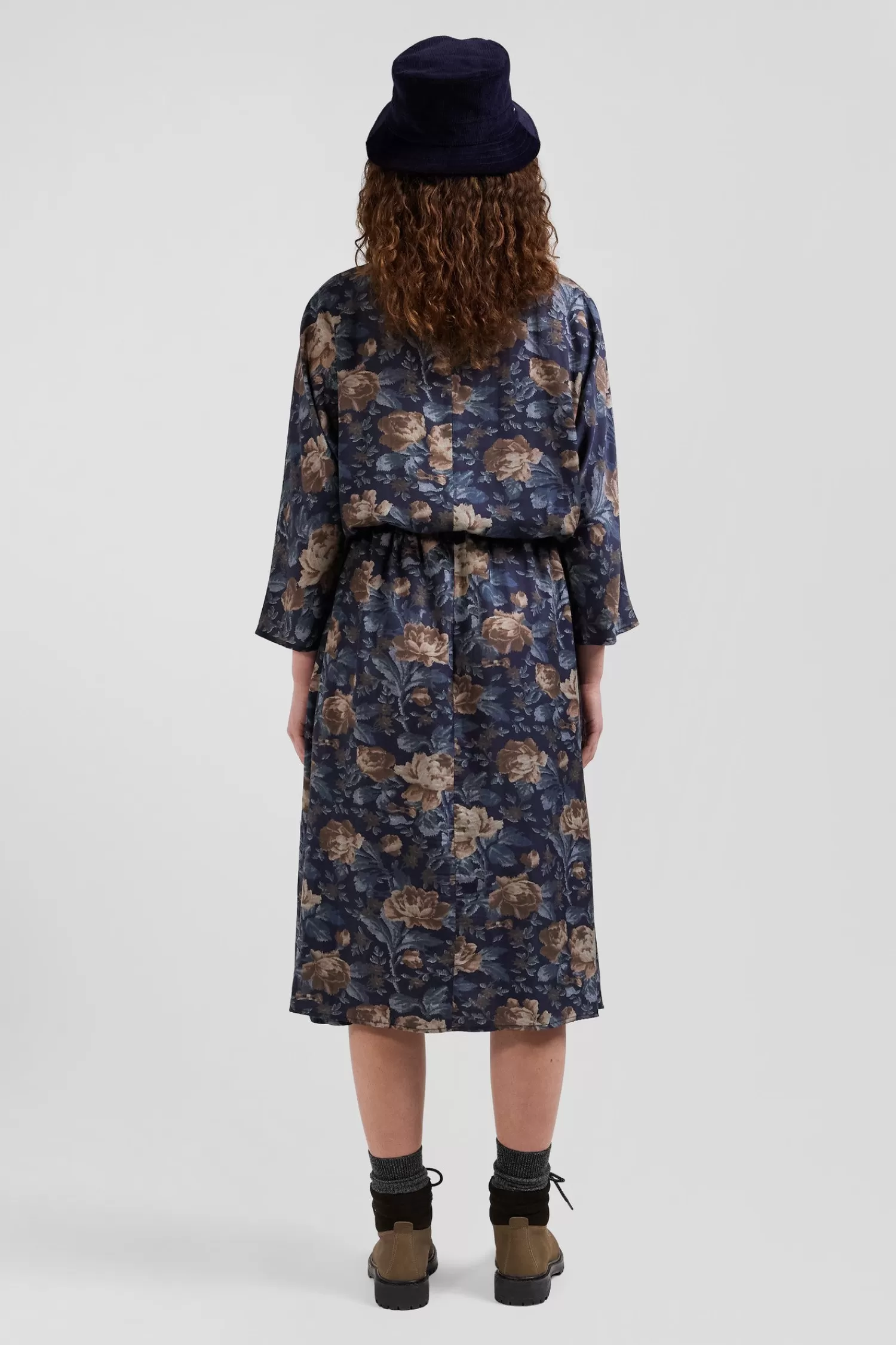 navy_blue_lyocell_floral_dress_with_long_sleeves_5.webp Eden Park Navy blue lyocell floral dress with long sleeves<Women Dresses And Skirts