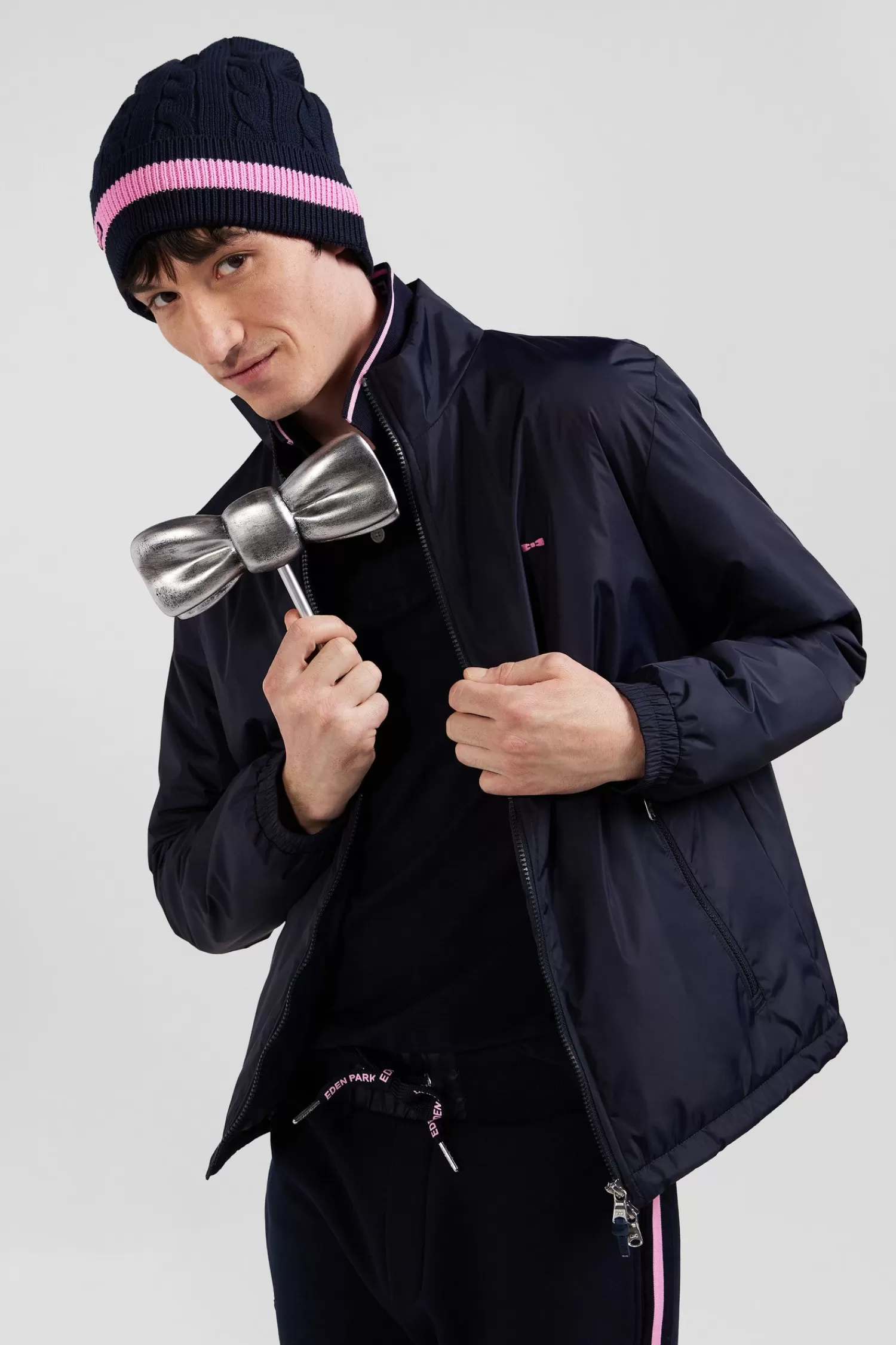 navy_blue_matte_nylon_windbreaker_with_striped_back_embroidery_2.webp Eden Park Navy blue matte nylon windbreaker with striped back embroidery< Coats And Jackets