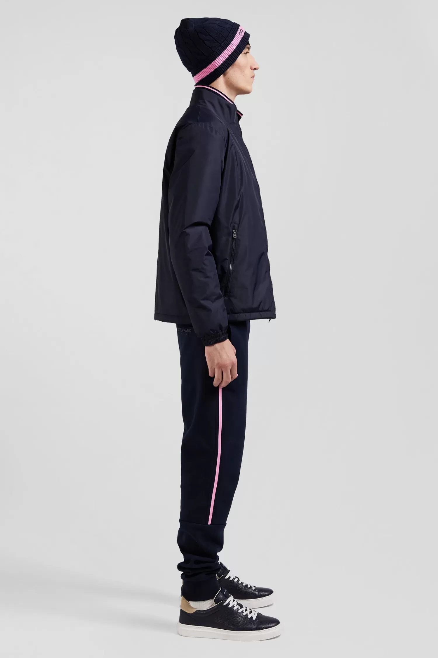 navy_blue_matte_nylon_windbreaker_with_striped_back_embroidery_4.webp Eden Park Navy blue matte nylon windbreaker with striped back embroidery< Coats And Jackets