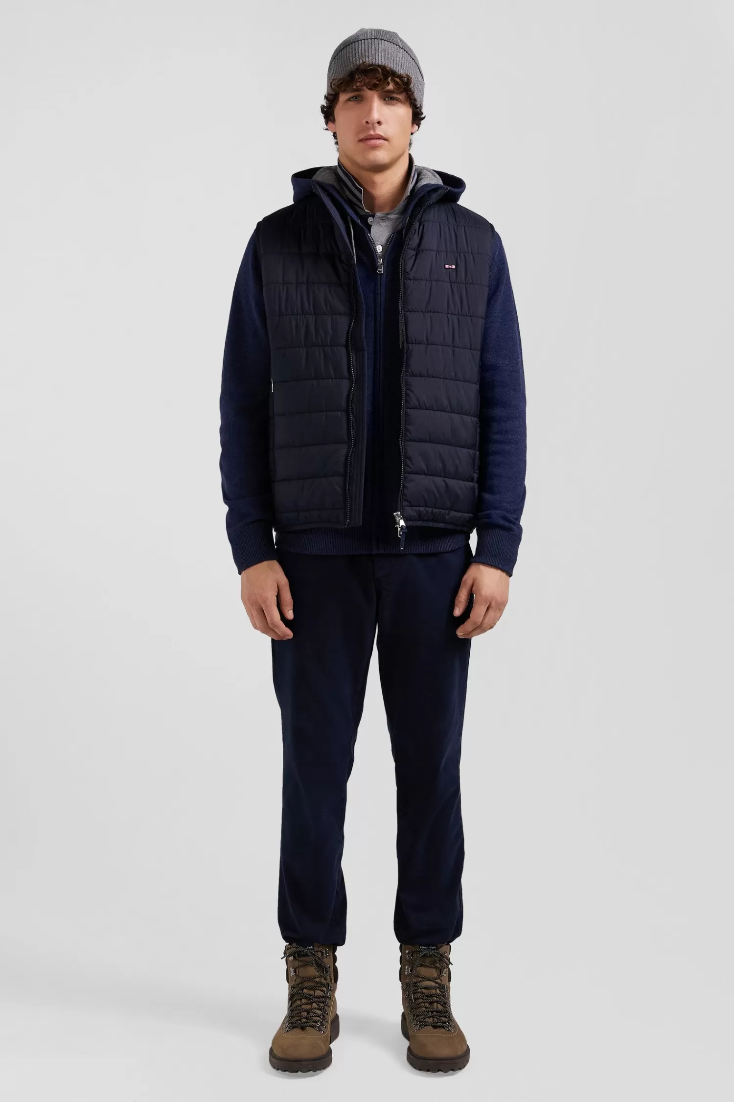 Eden Park Navy blue quilted sleeveless high collar down vest< Coats And Jackets