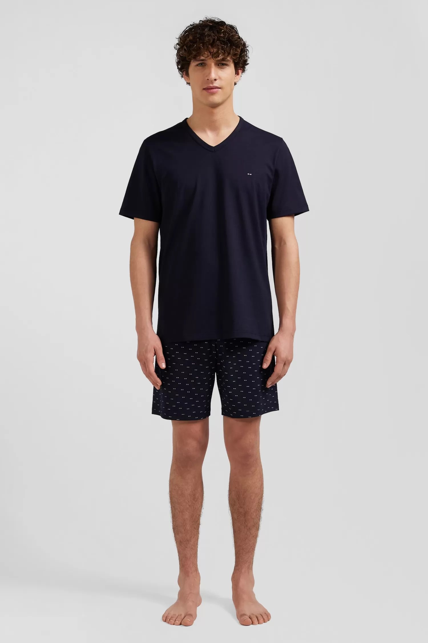 Eden Park Navy blue short cotton pajamas with micro pattern shorts< Pajamas