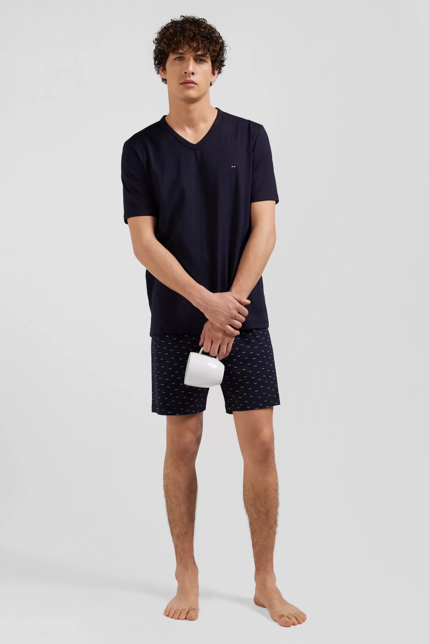 Eden Park Navy blue short cotton pajamas with micro pattern shorts< Pajamas