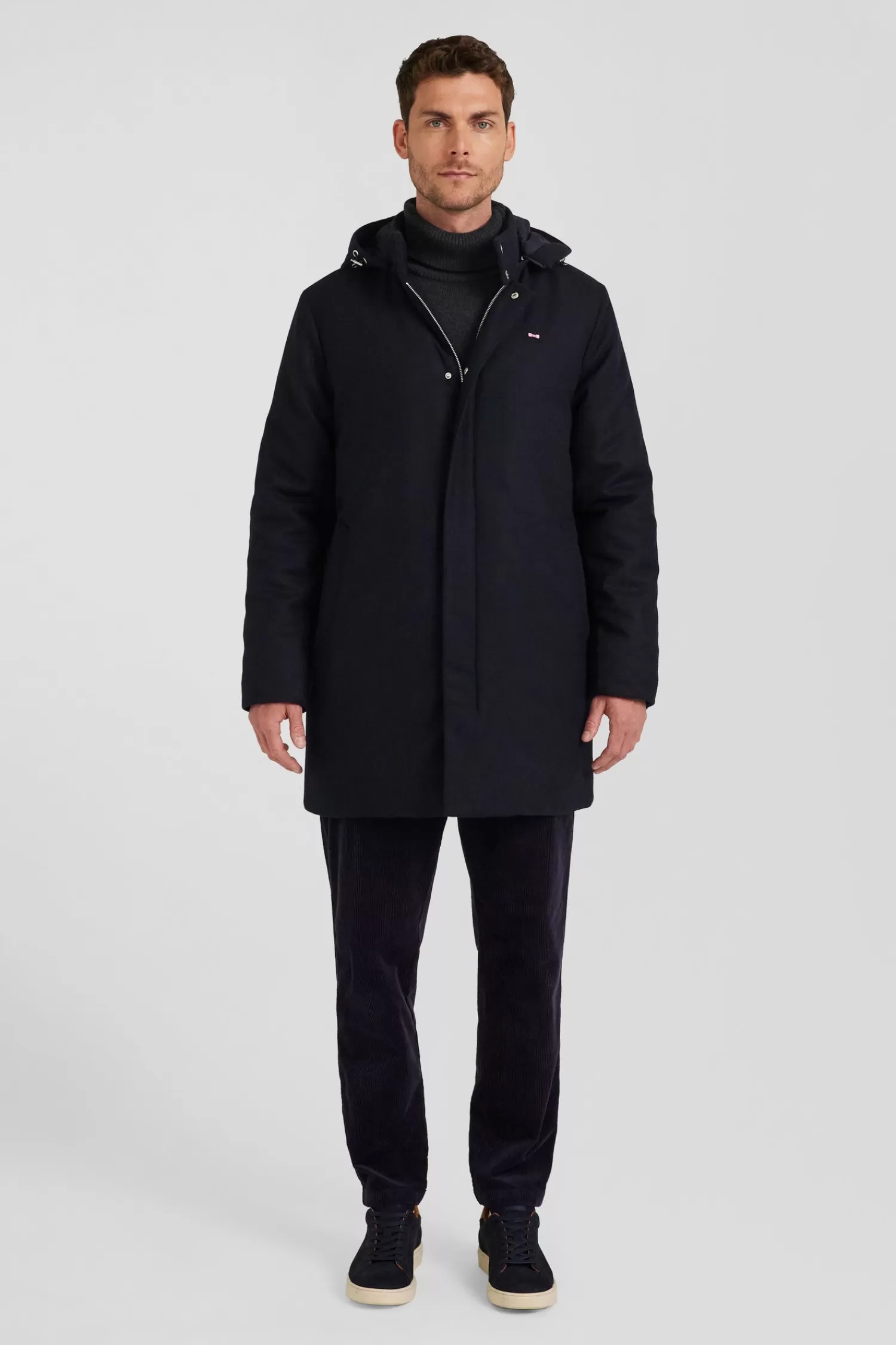 Eden Park Navy blue short flannel wool parka< Coats And Jackets