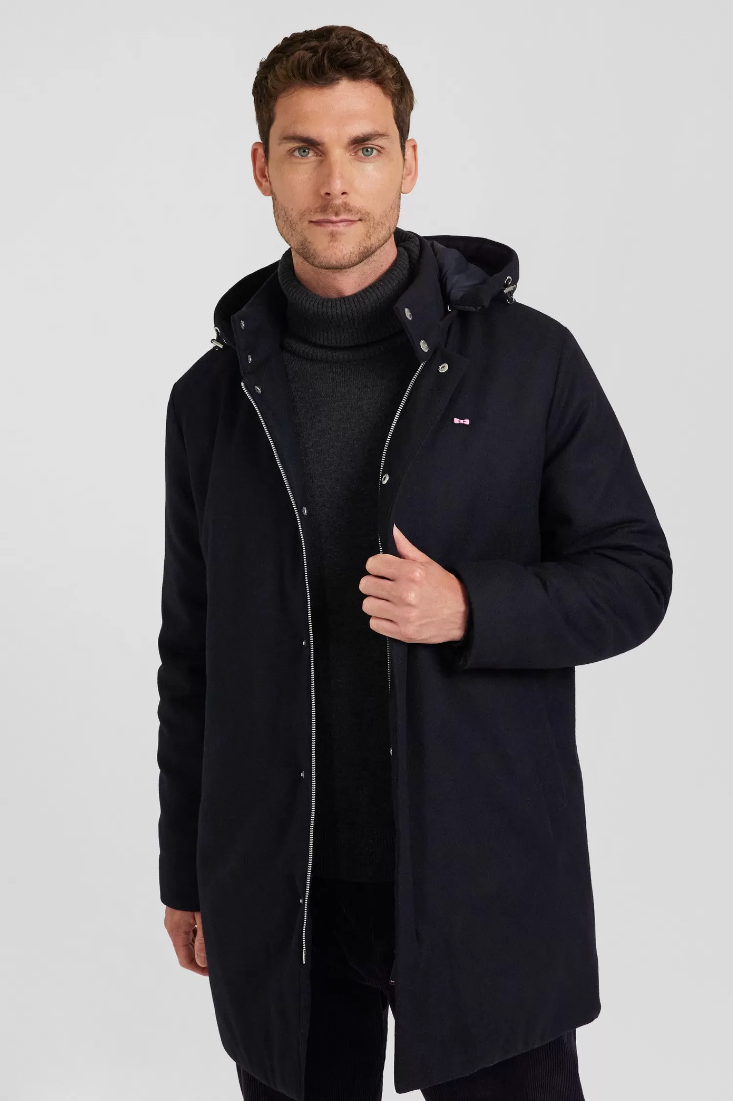 navy_blue_short_flannel_wool_parka_2.webp Eden Park Navy blue short flannel wool parka< Coats And Jackets