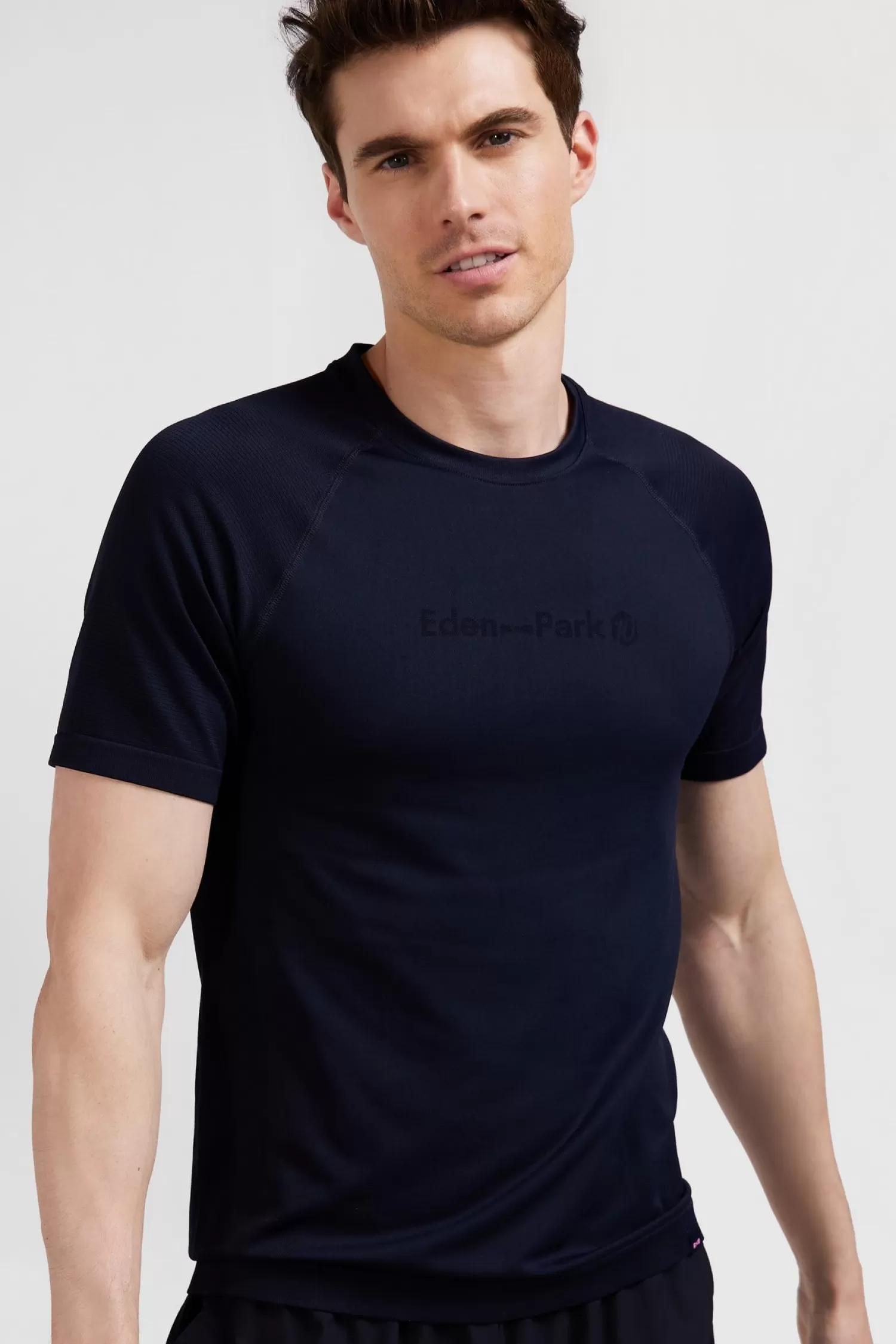 Eden Park Navy blue short-sleeved sports T-shirt with striped details< T-shirts