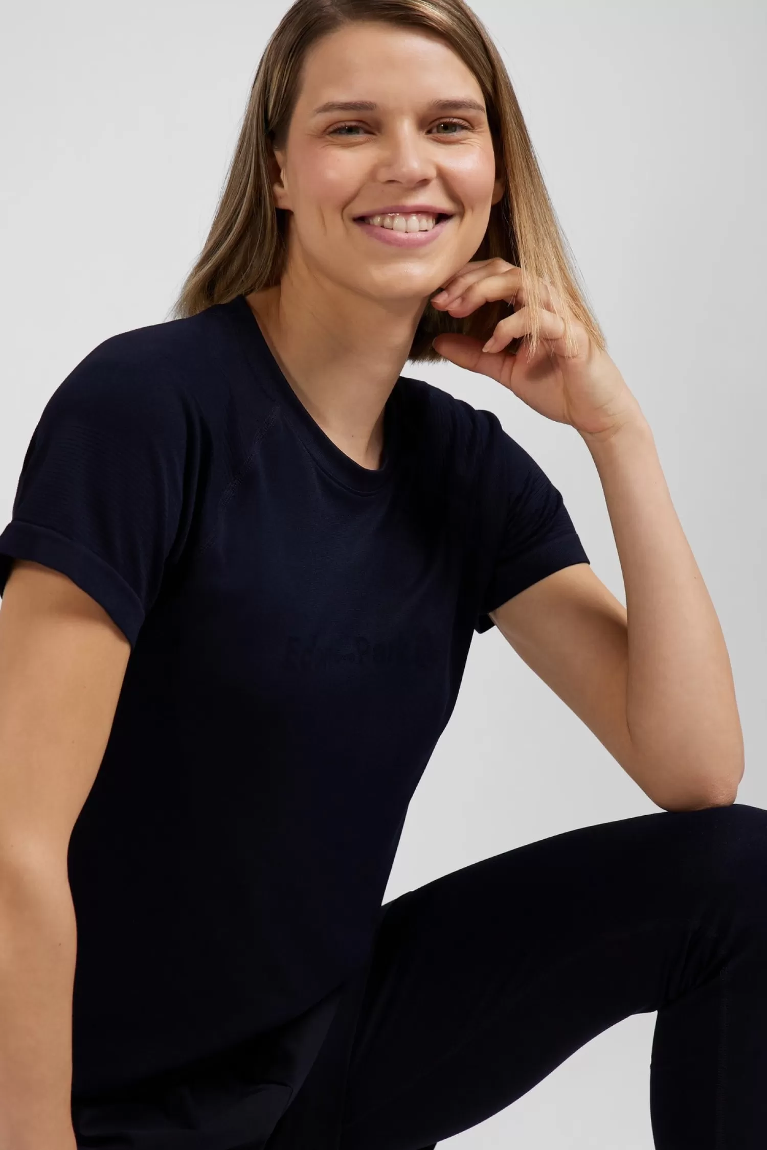 Eden Park Navy blue short-sleeved sports T-shirt with striped details<Women T-shirts
