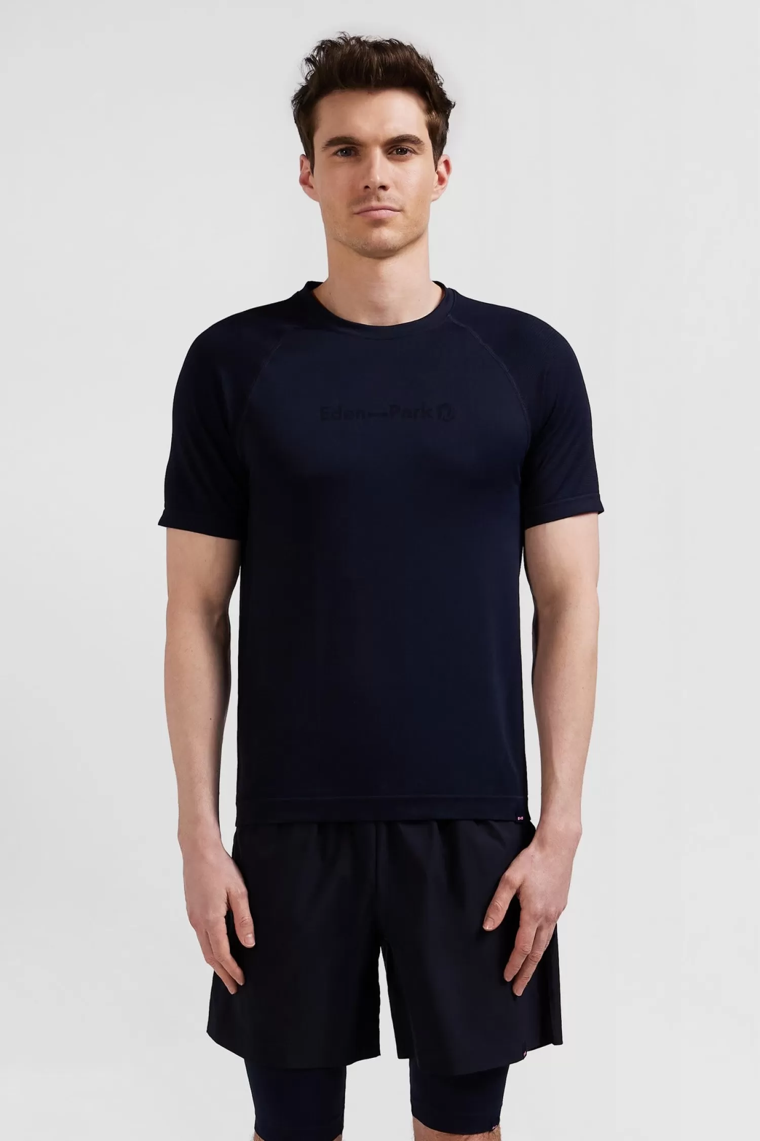 Eden Park Navy blue short-sleeved sports T-shirt with striped details< T-shirts