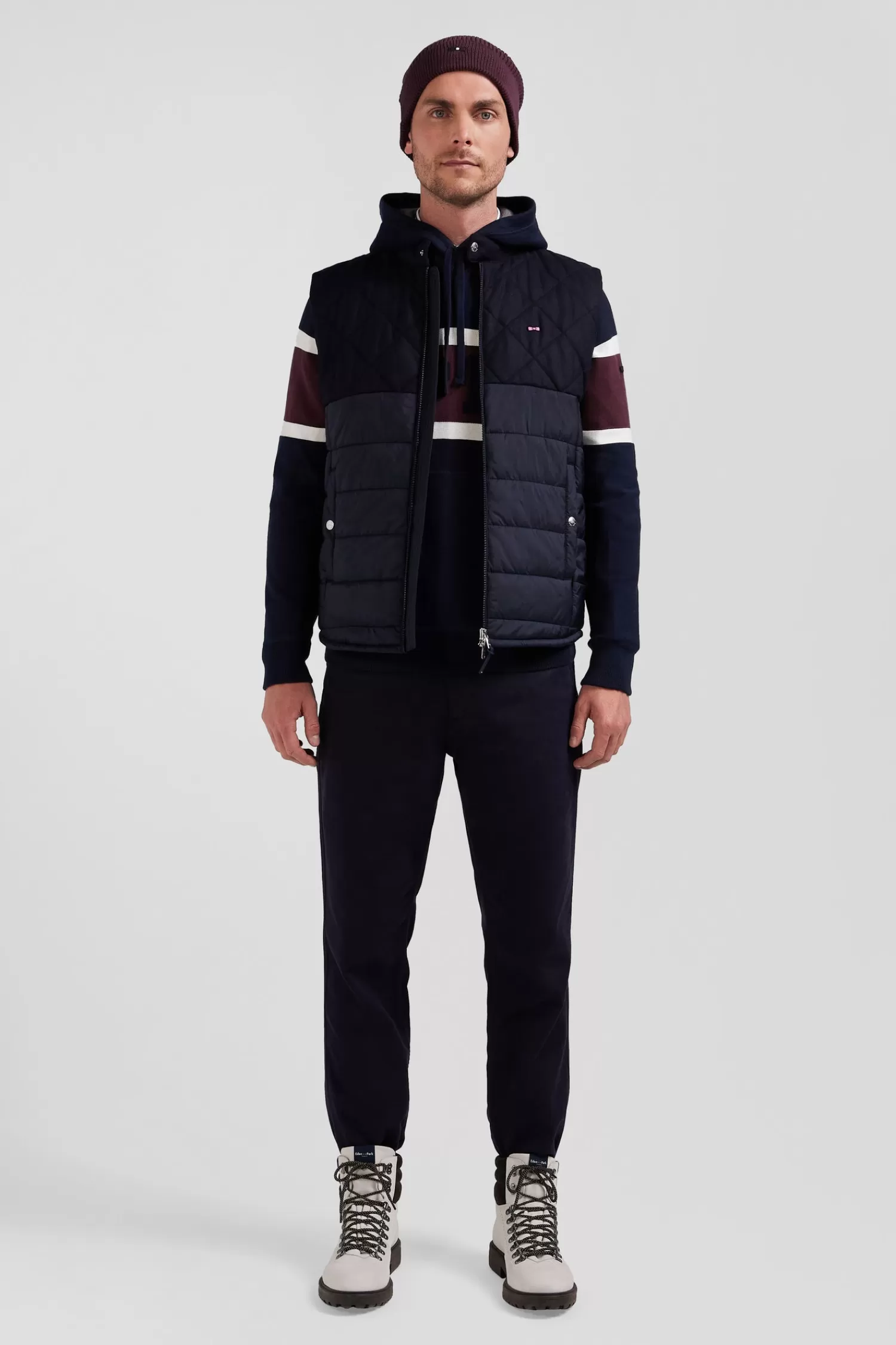 Eden Park Navy blue sleeveless double quilted high collar down vest< Coats And Jackets